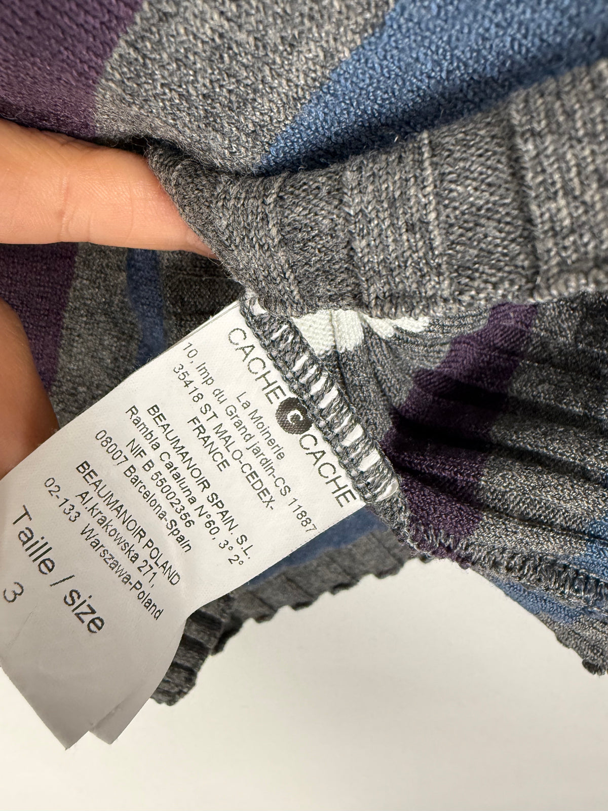 Grey striped V neck jumper (L)