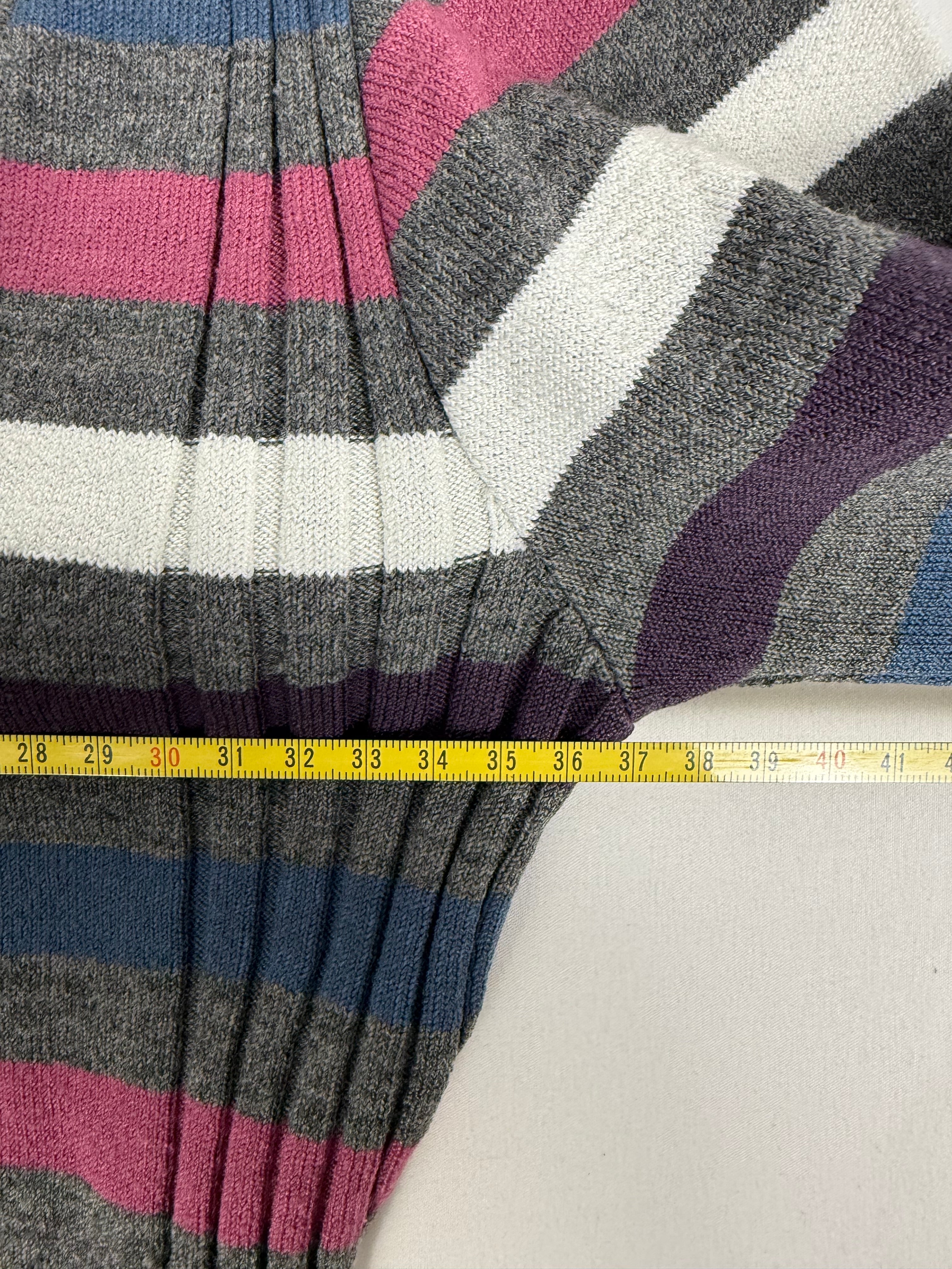 Grey striped V neck jumper (L)