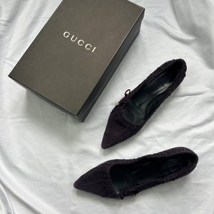 Purple 100% suede leather pointed toes ballets shoes (36)