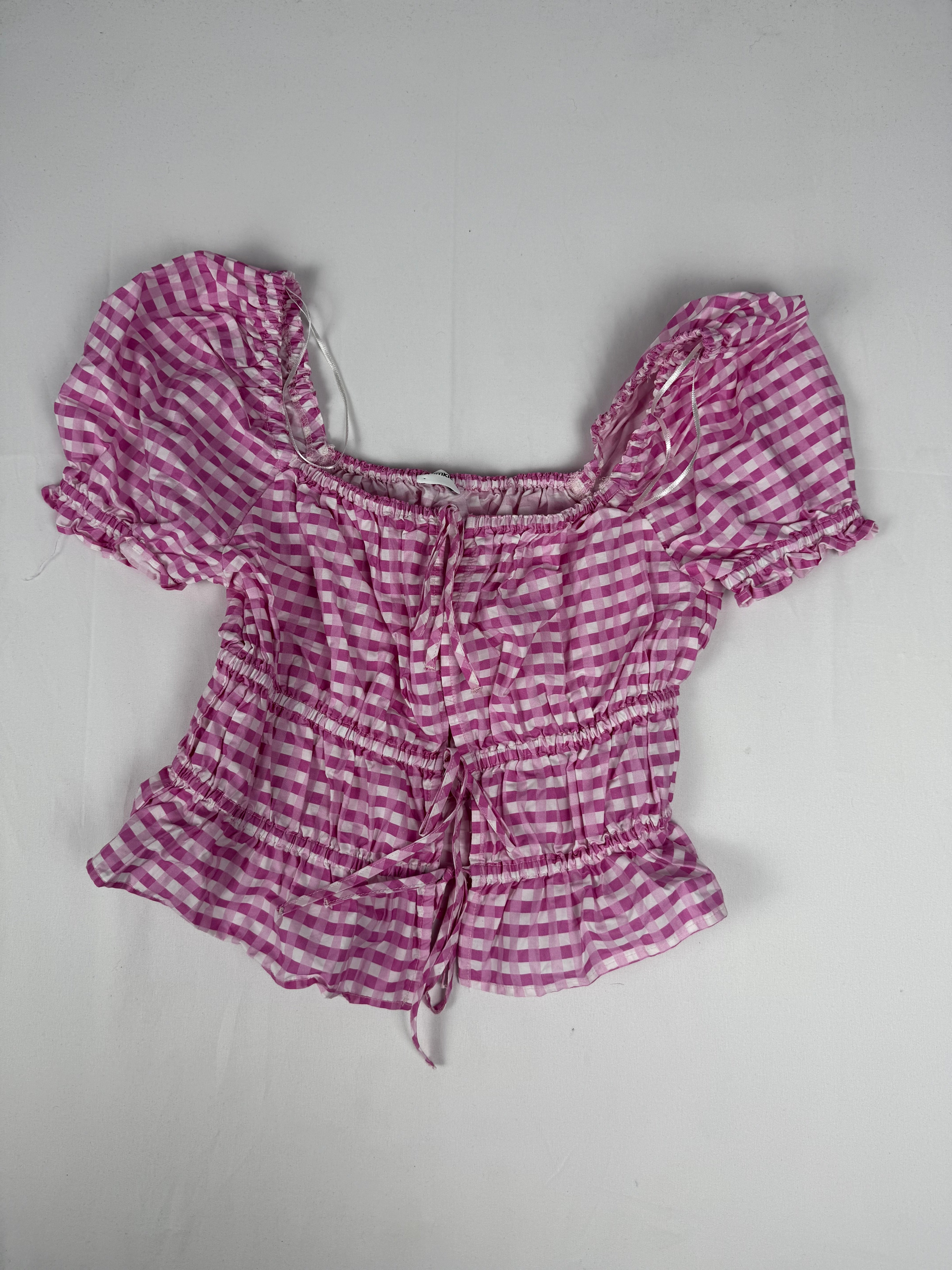Pink check print 100%cotton tee (S)