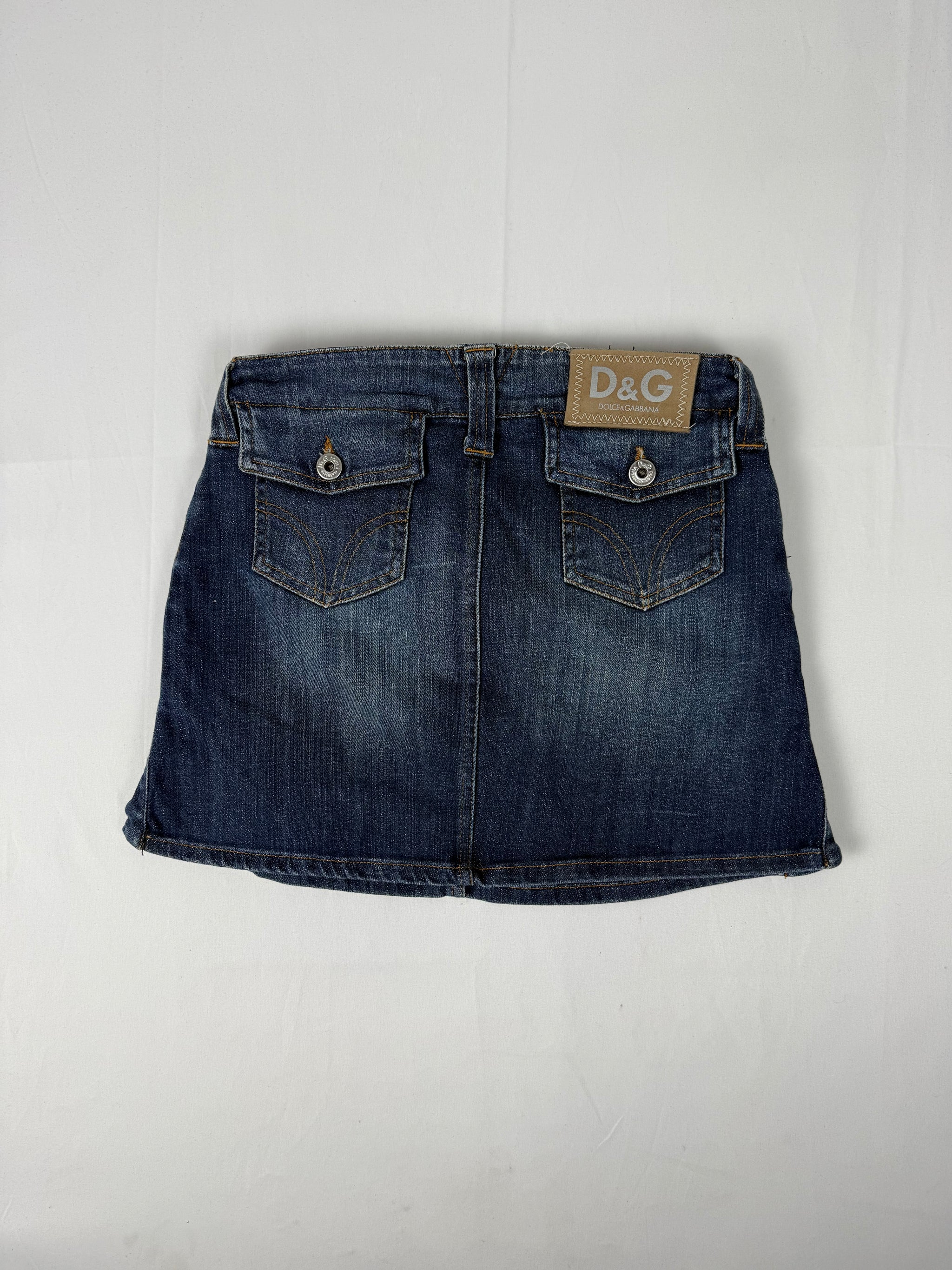 Blue denim low rise mini skirt (XS/S)