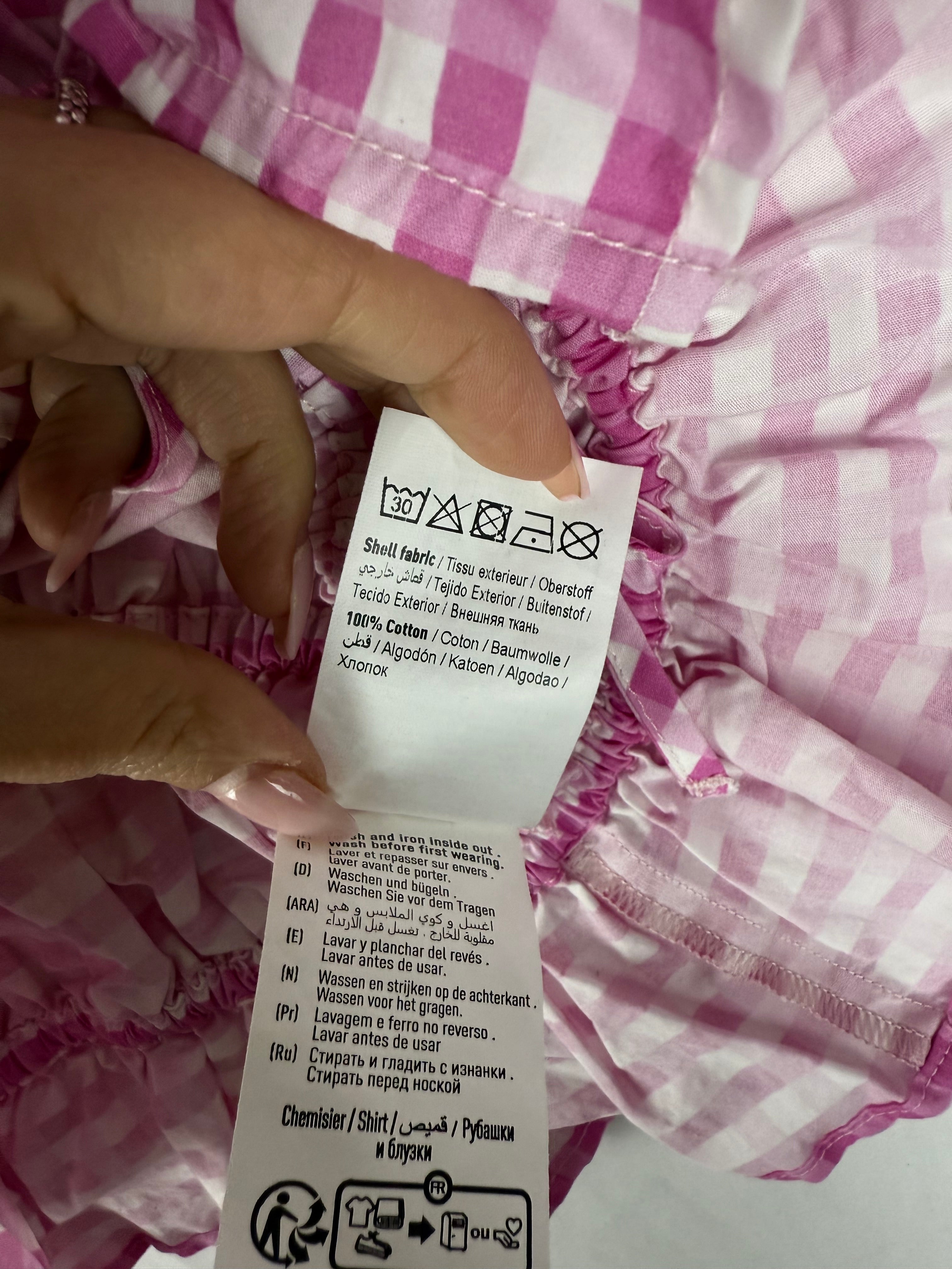 Pink check print 100%cotton tee (S)
