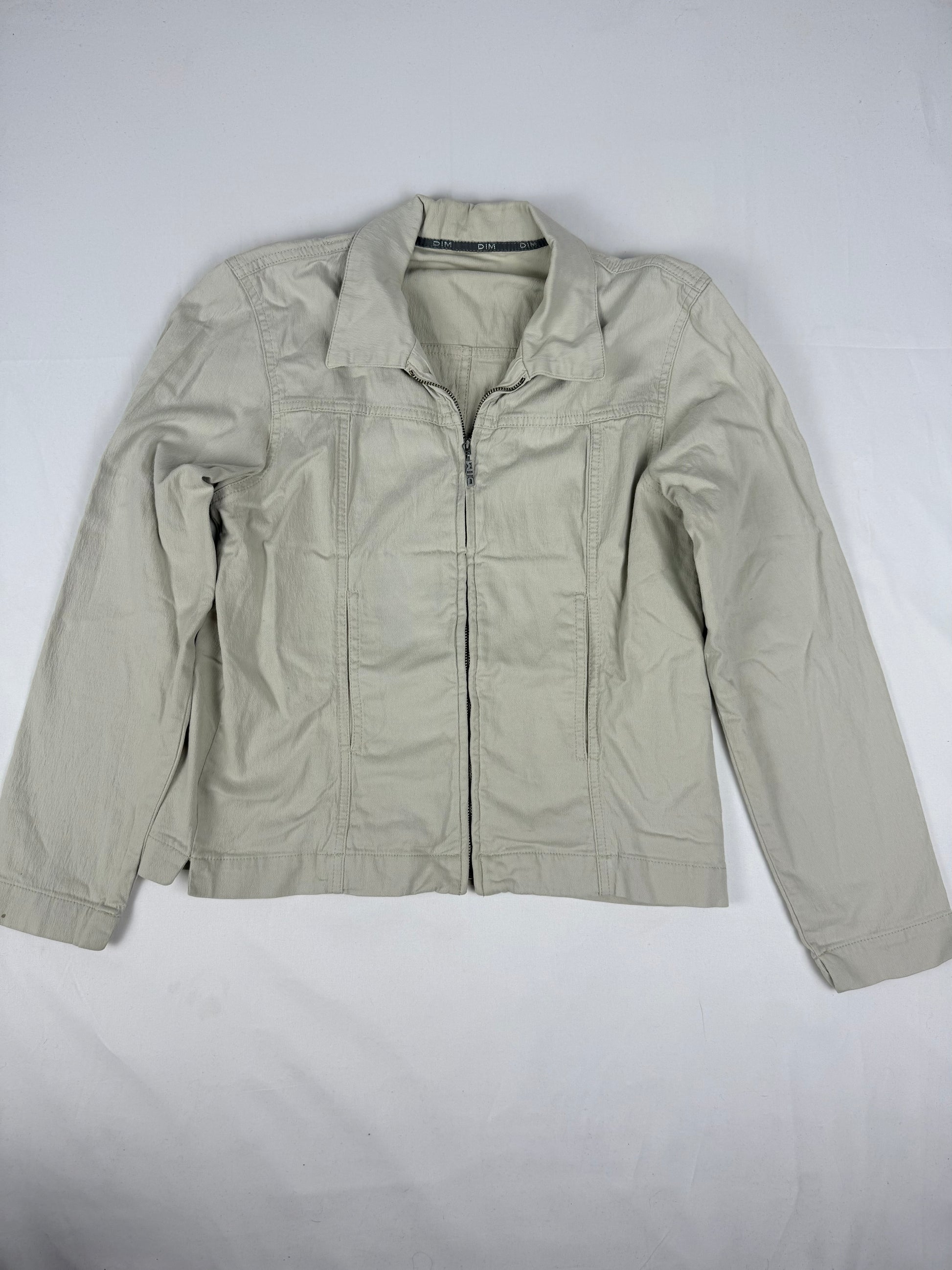 Beige cotton zip up tight fit jacket (L)