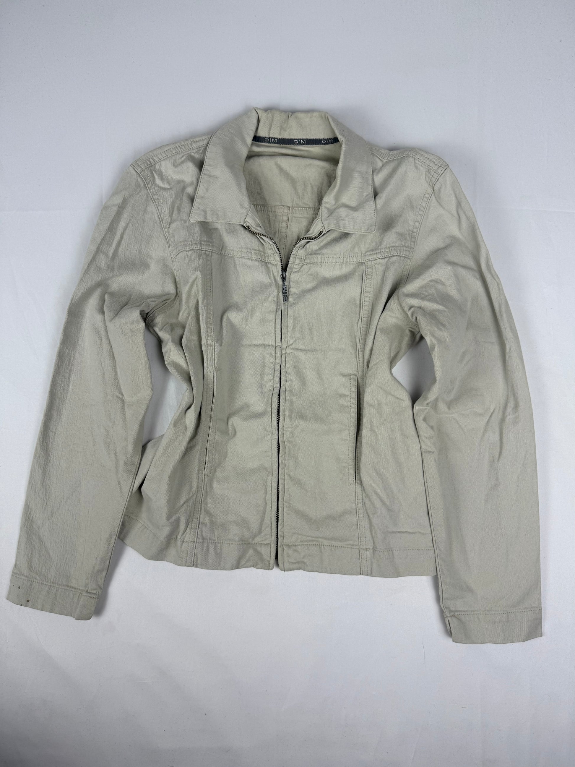 Beige cotton zip up tight fit jacket (L)