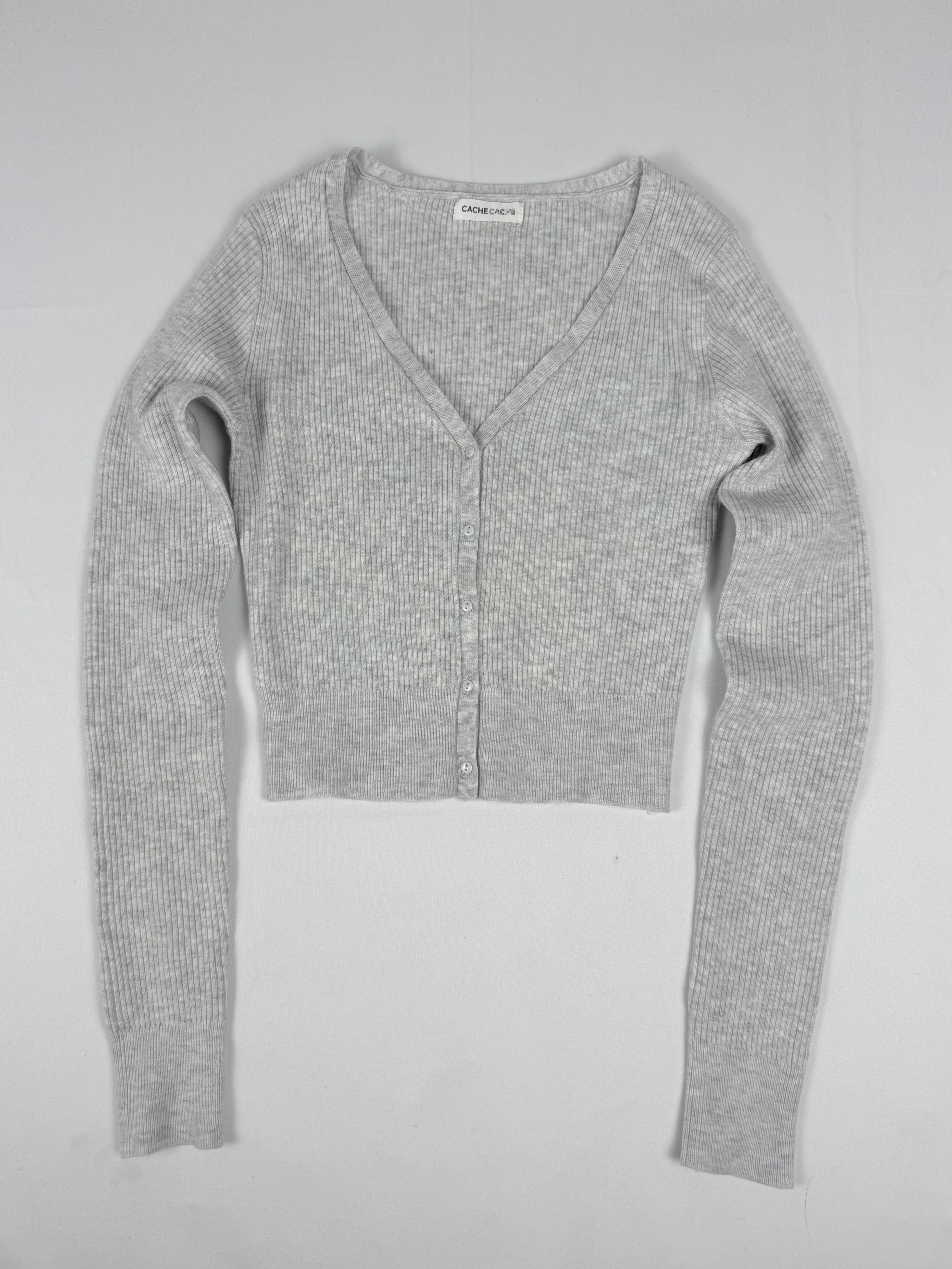 Grey super soft ribbed cardigan jumper (XS)