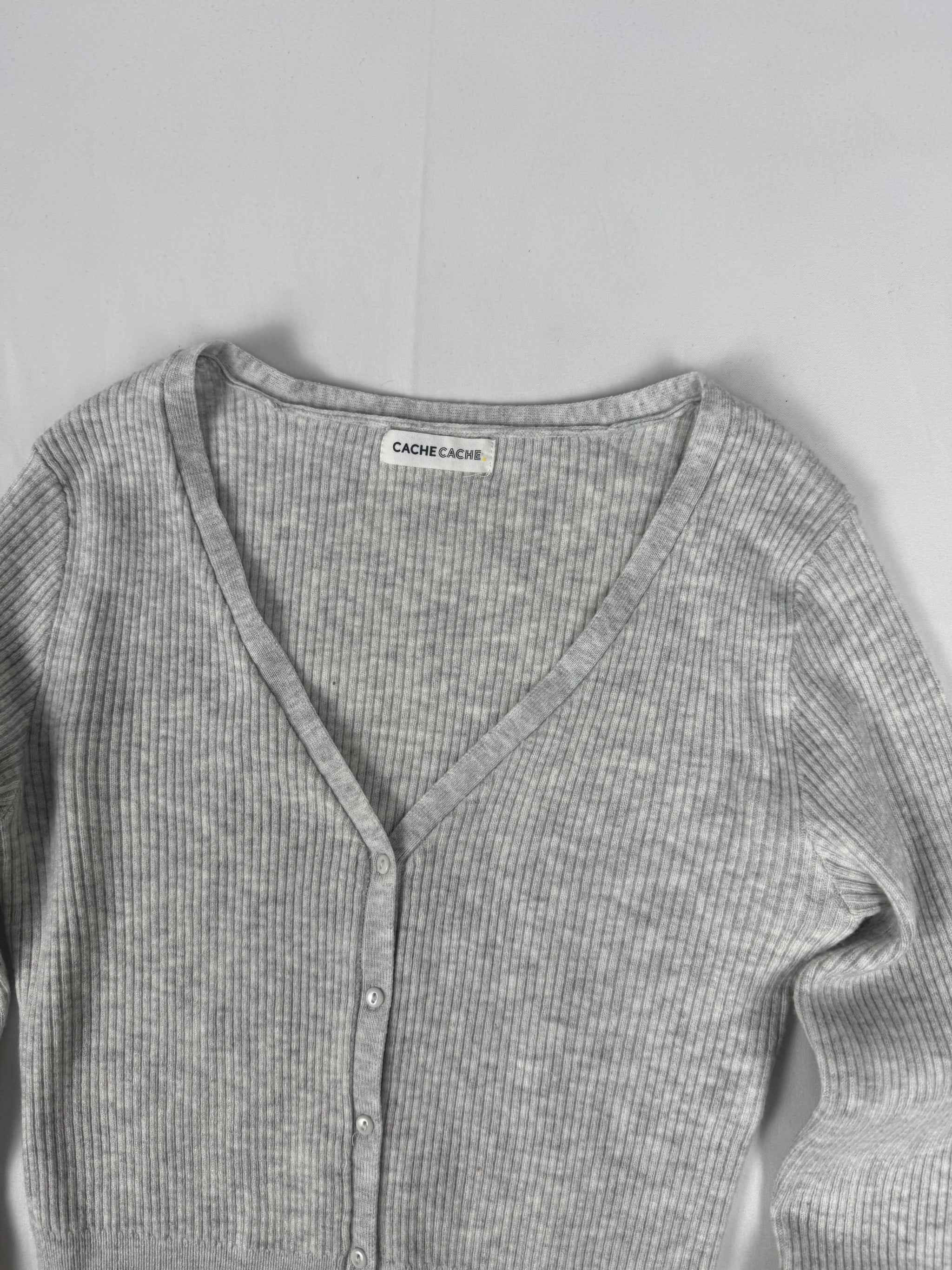 Grey super soft ribbed cardigan jumper (XS)