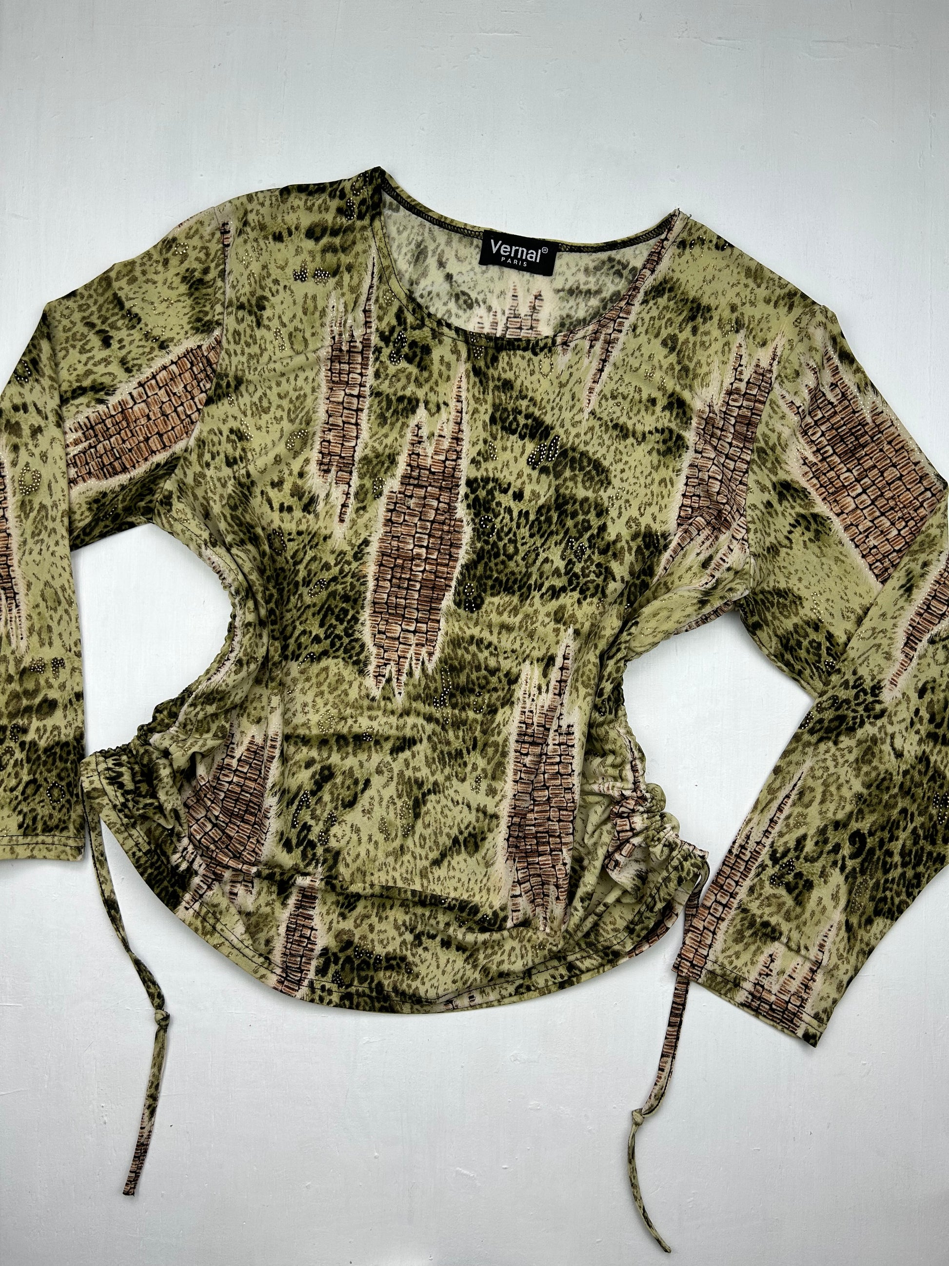 Khaki ruched long sleeves top (XL)