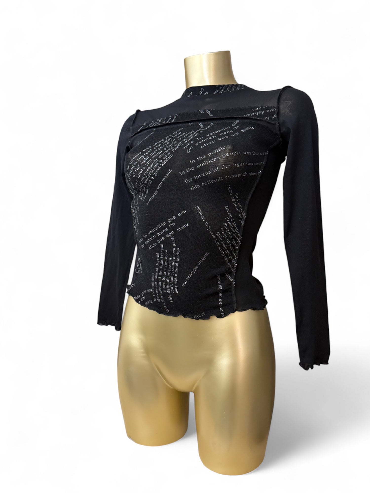 Black mesh glitters long sleeves top (XS)