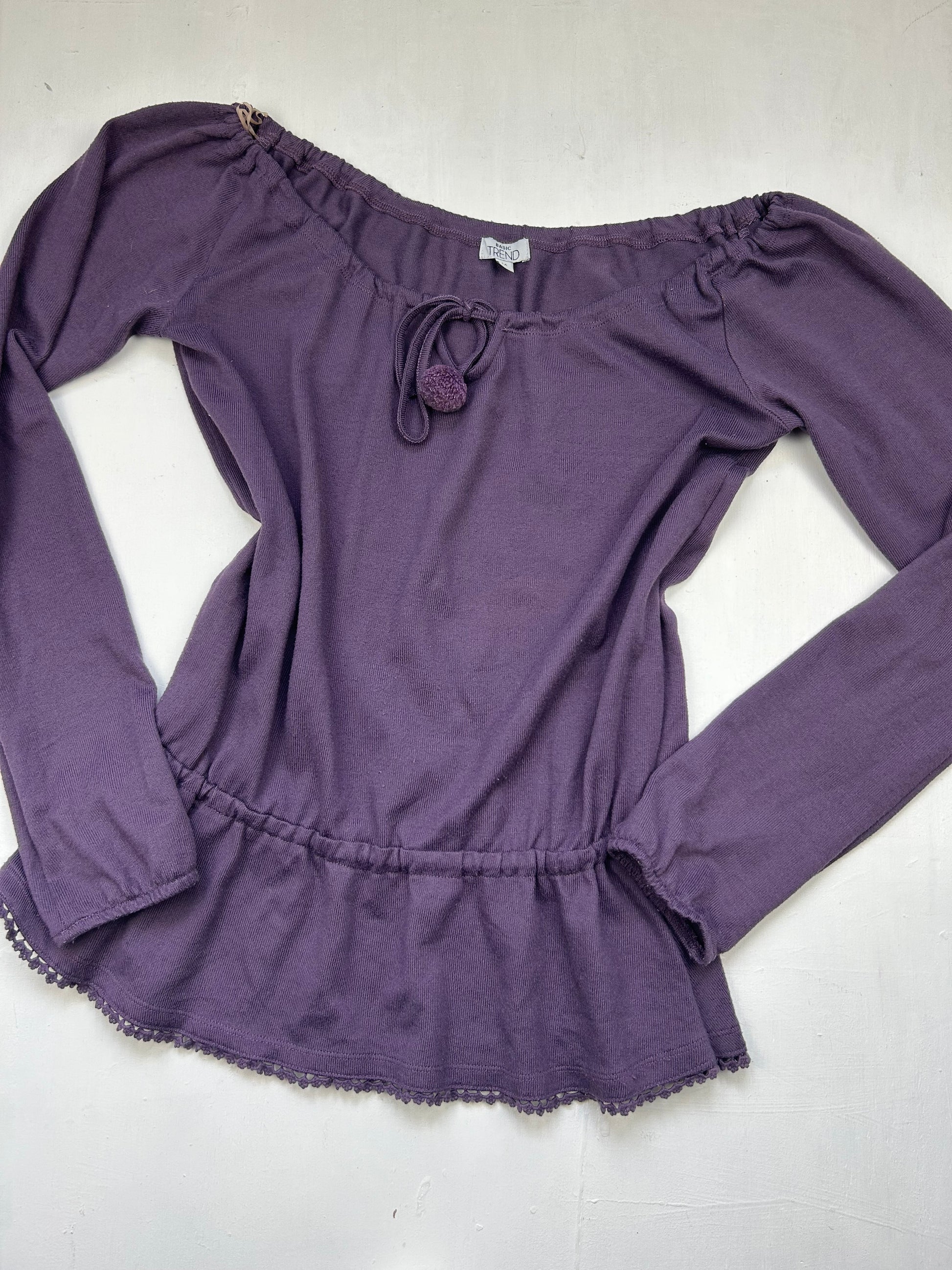 Purple tie up flared long sleeves top (M/L)