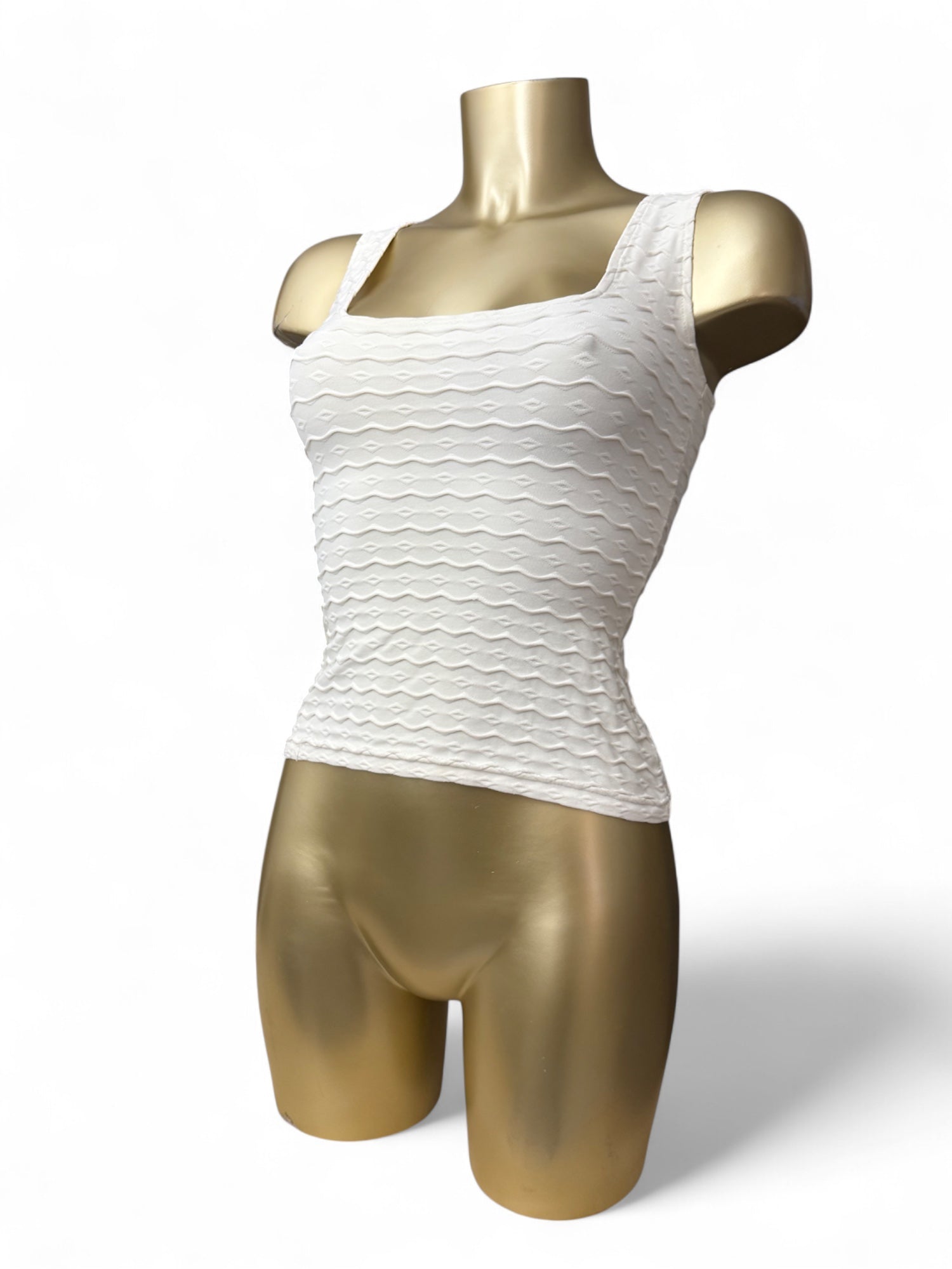 Cream tight fit square neck top (S)