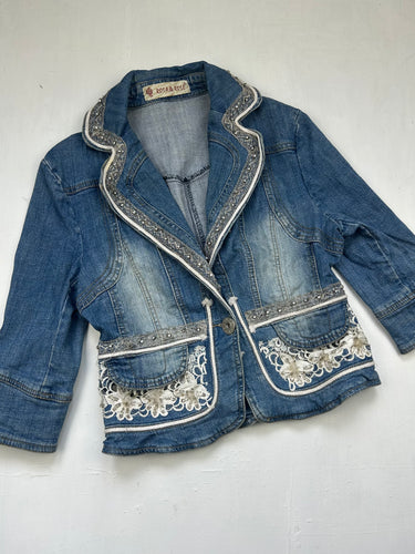 Denim embroidered office jacket (S)