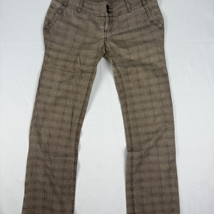 Beige check print low rise straight legs pants (S)