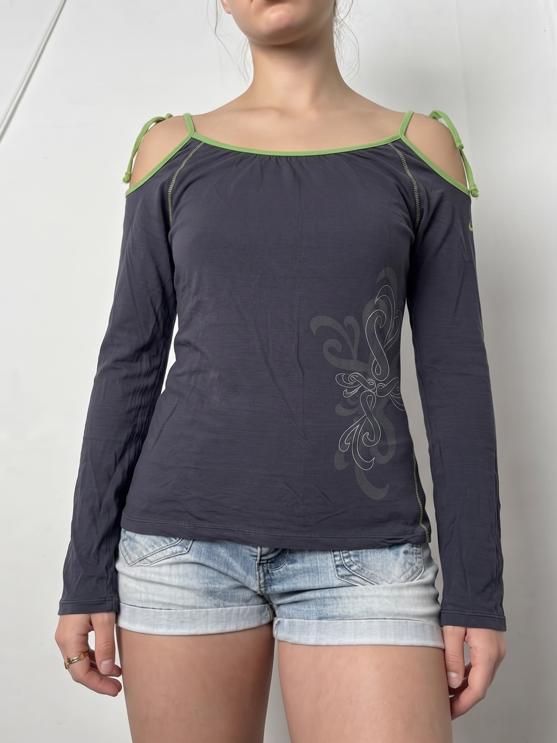 Grey tie up long sleeves top (S)