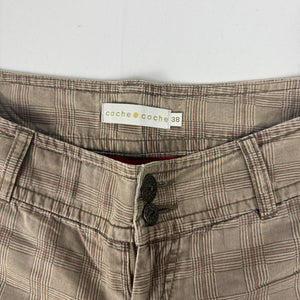 Beige check print low rise straight legs pants (S)