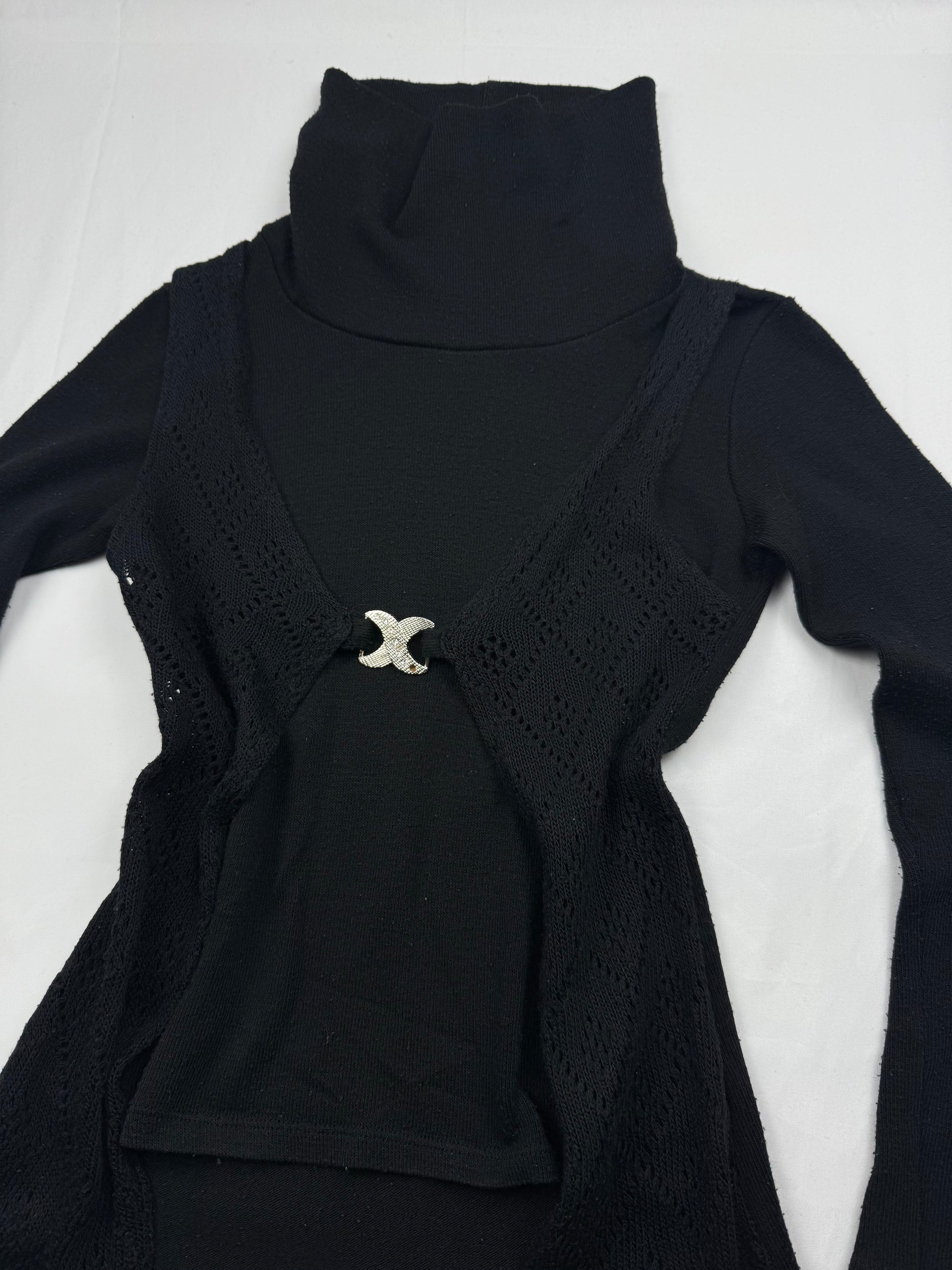 Black turtleneck 2 in 1 cardigan jumper (S)