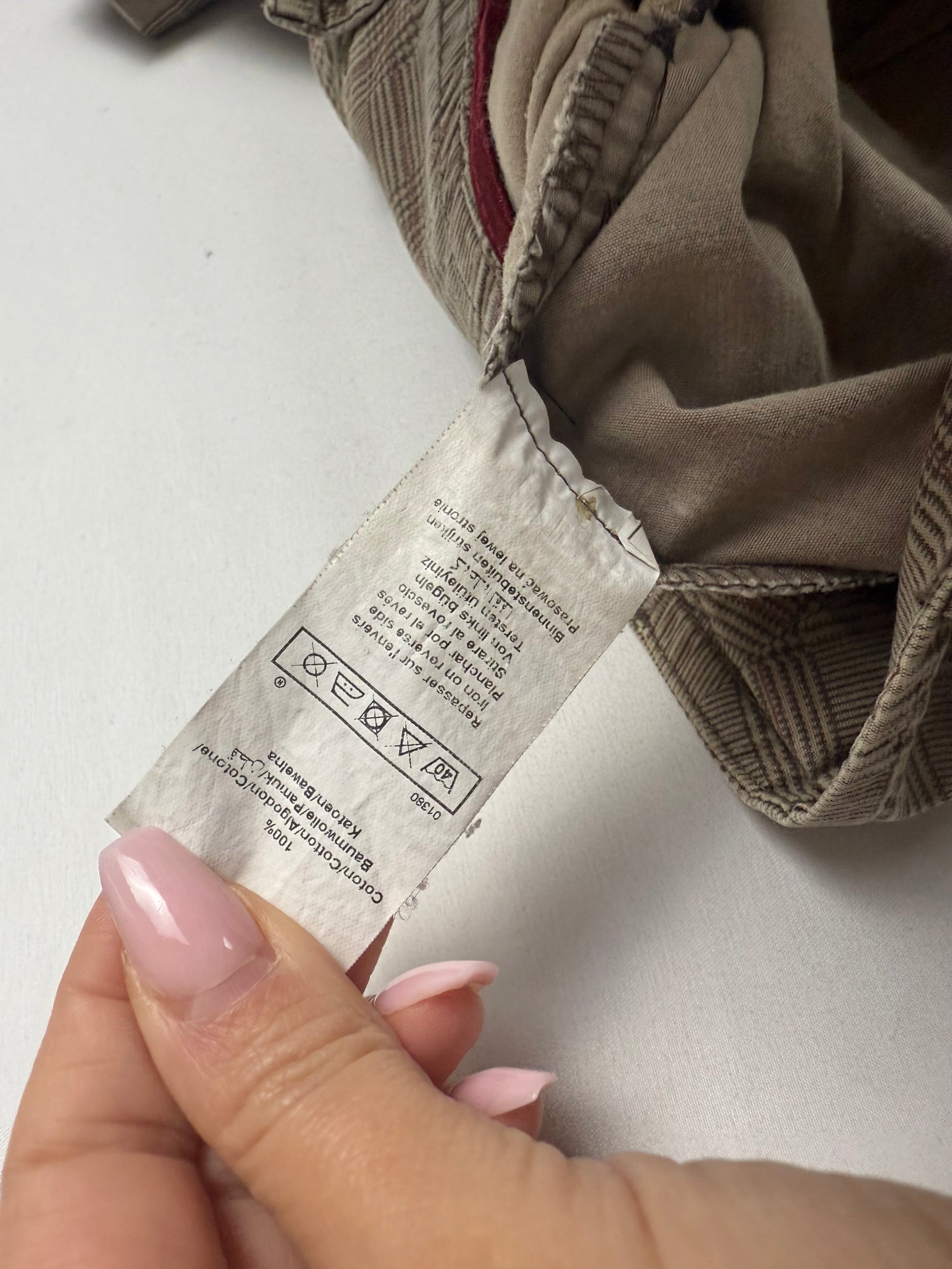 Beige check print low rise straight legs pants (S)