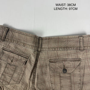 Beige check print low rise straight legs pants (S)