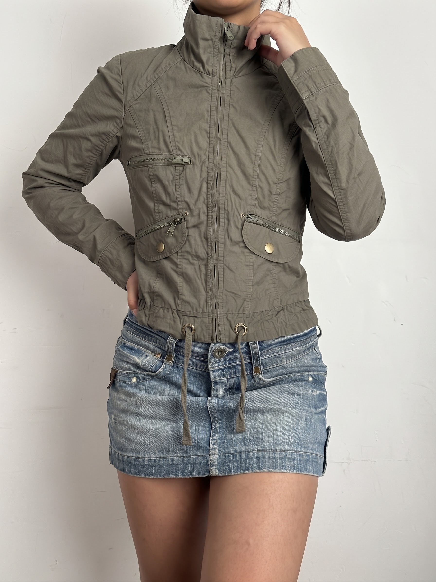 Veste ajustée 100 % coton kaki (L)