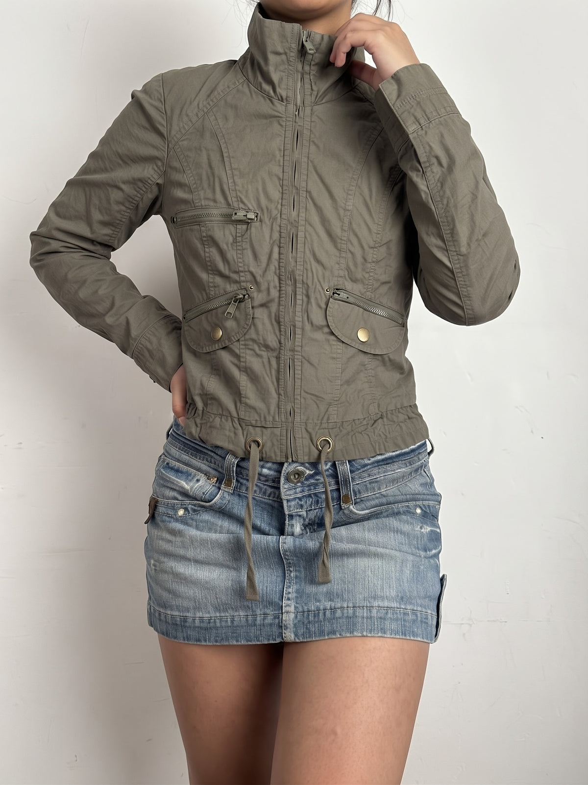 Veste ajustée 100 % coton kaki (L)