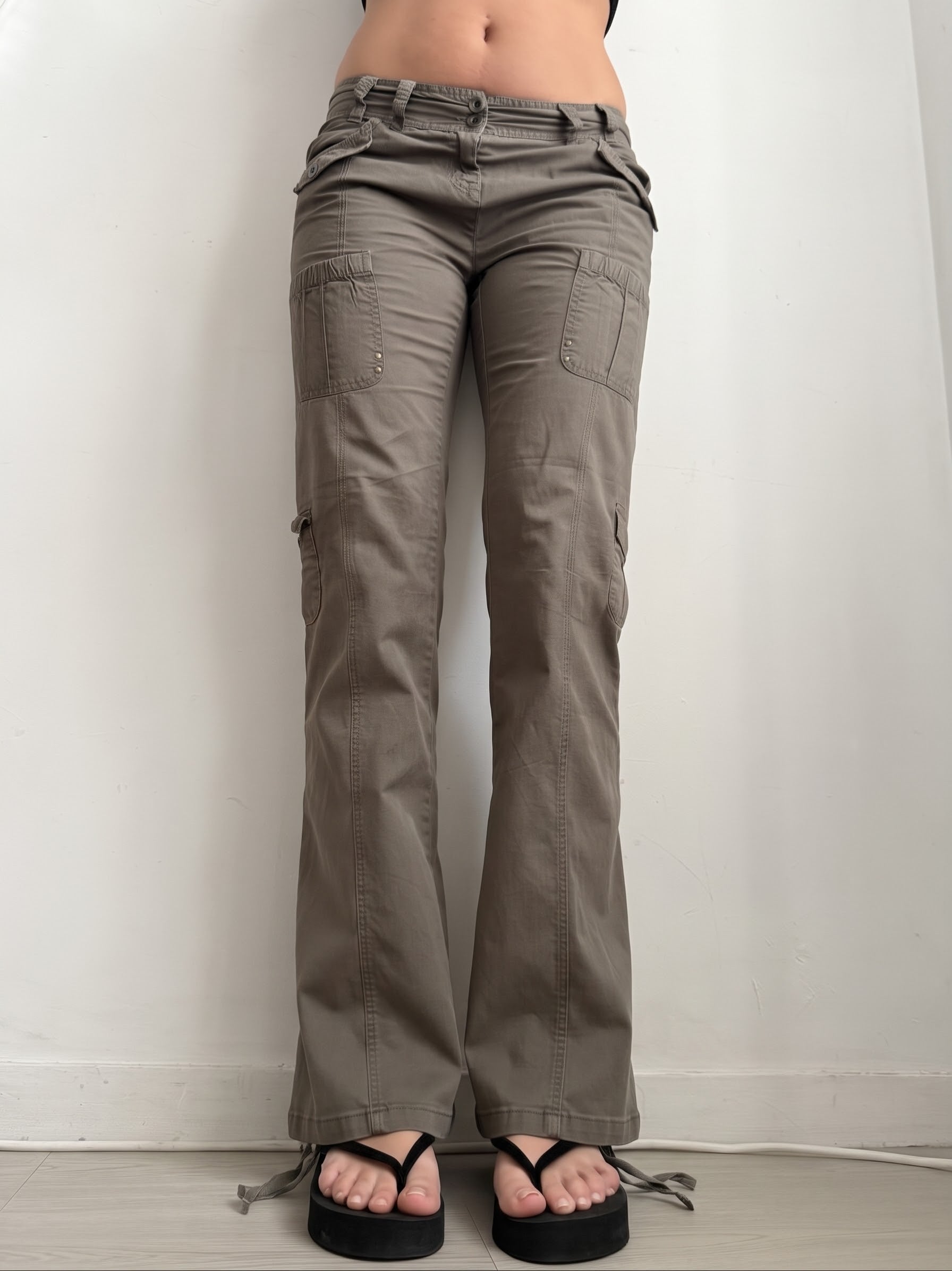 Pantalon droit taille basse en jean noir (XS)