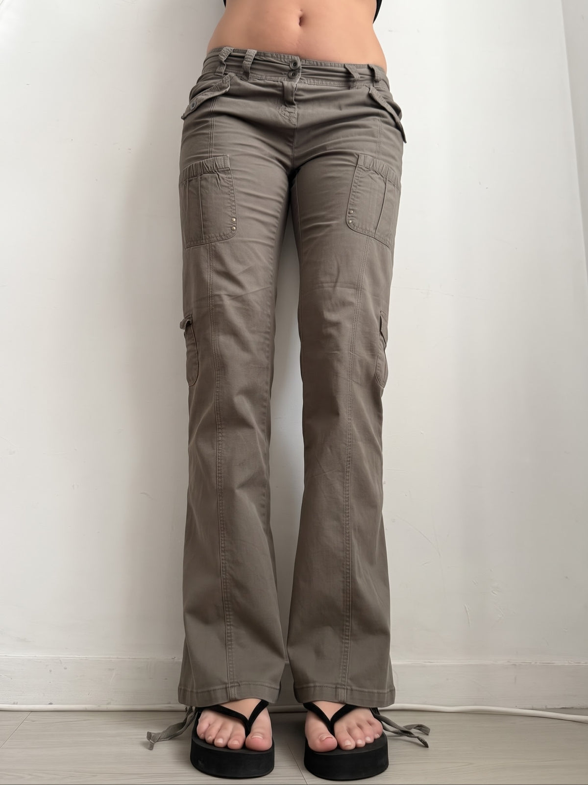Pantalon droit taille basse en jean noir (XS)