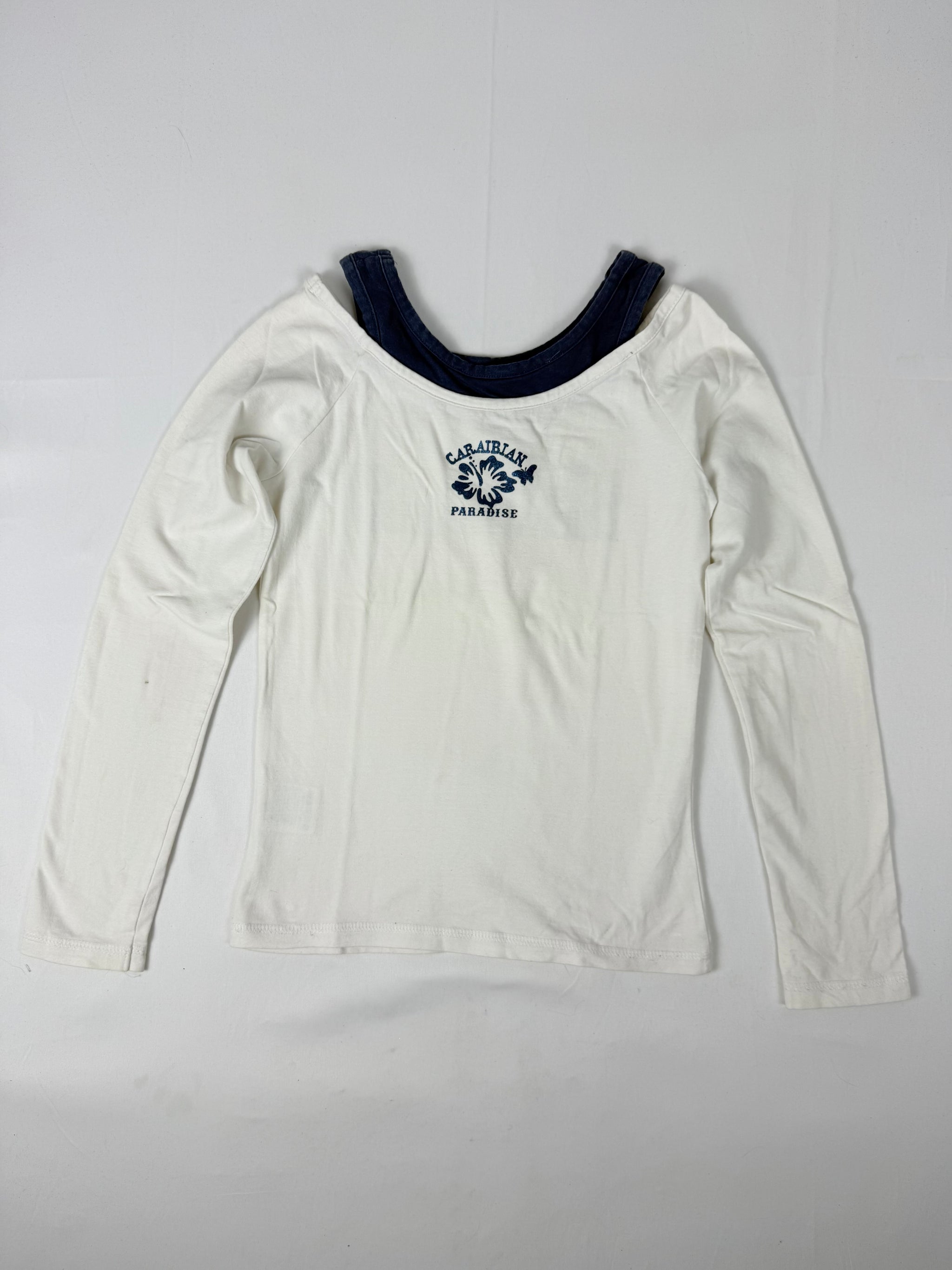 White cotton 2 in 1 graphic long sleeves top (XS)