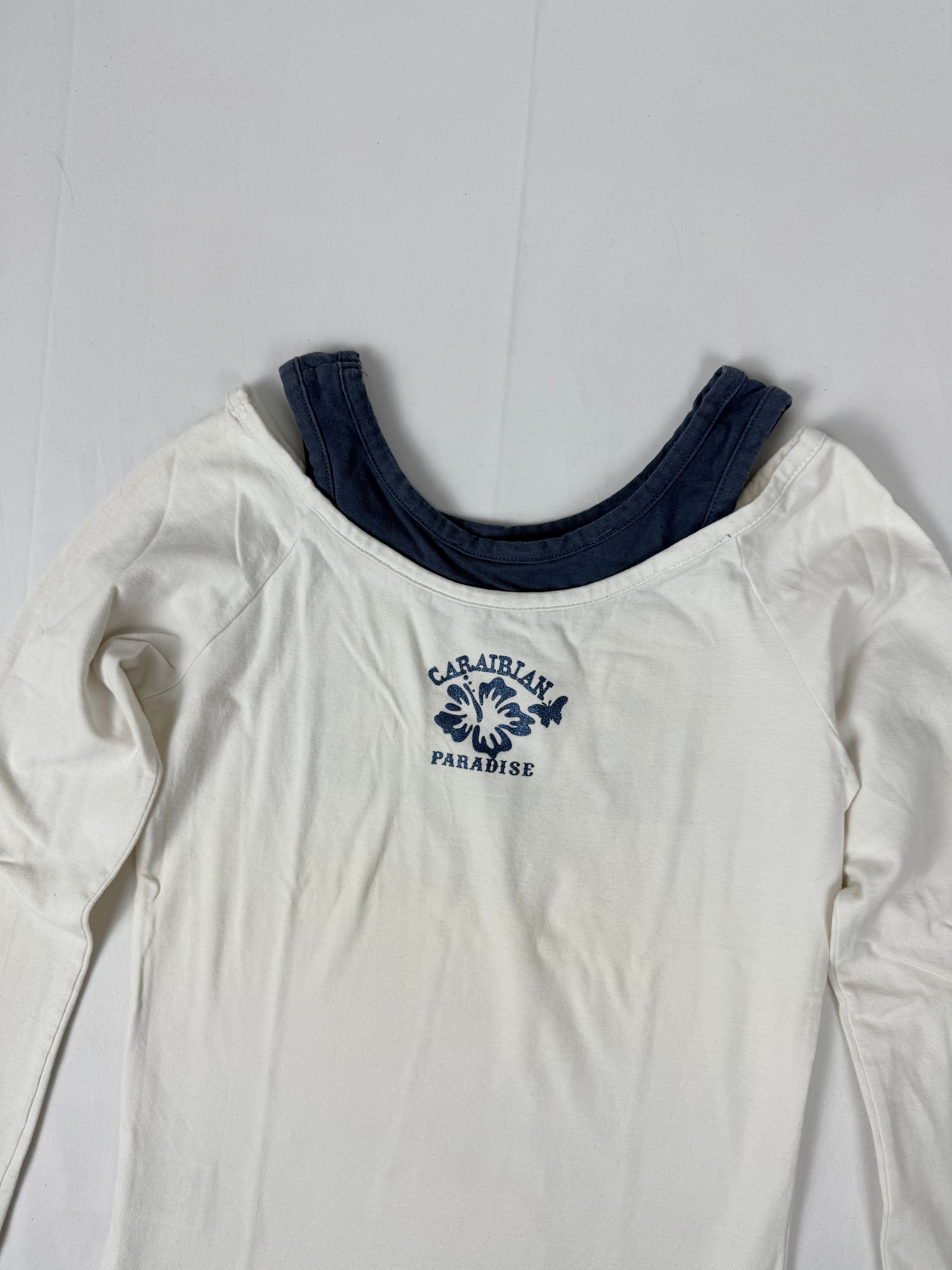 White cotton 2 in 1 graphic long sleeves top (XS)