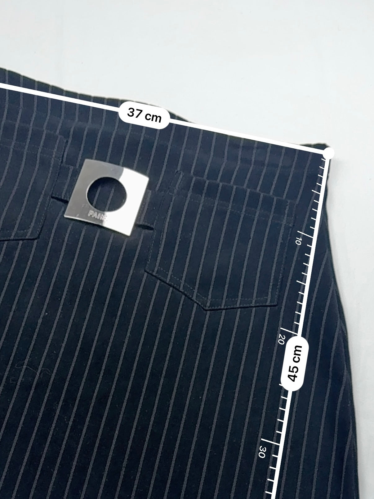 Black striped buckle belt office siren mini skirt (S)