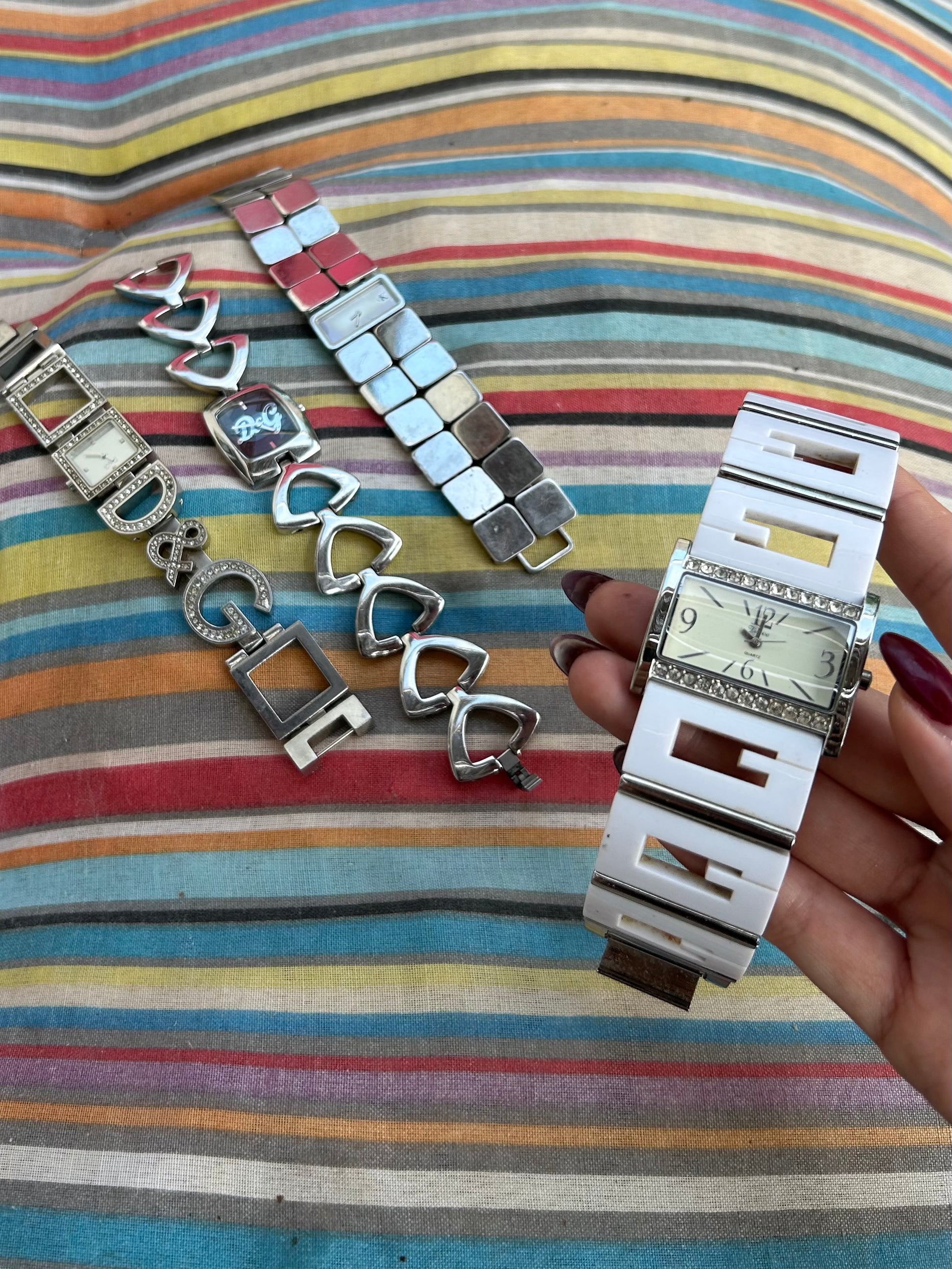 Vintage silver white strass inox bracelet jewelry watch