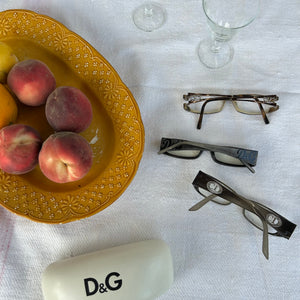 2000s khaki office siren CD logo glasses (no prescription)