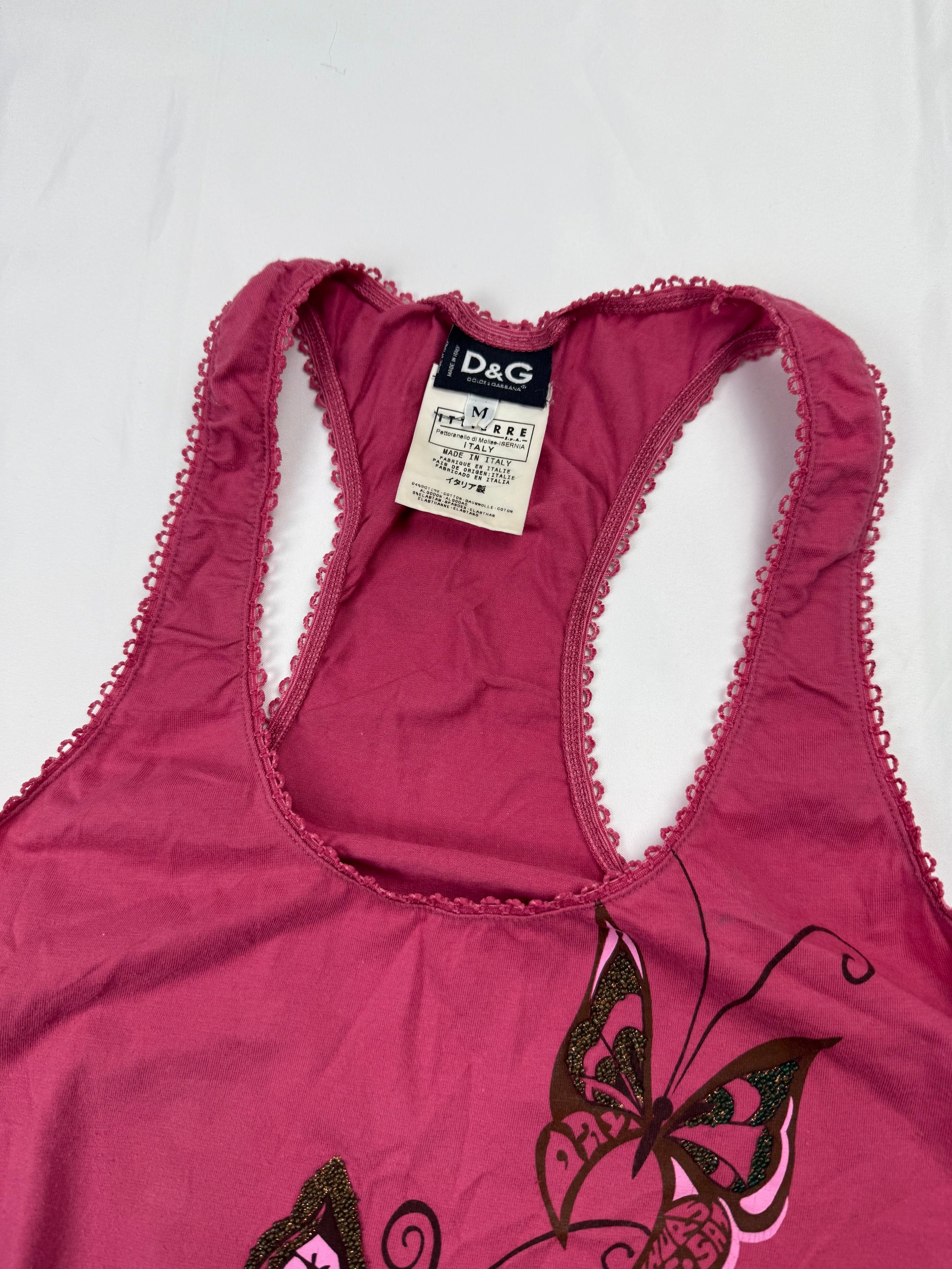 Pink butterfly print tank top (M/L)