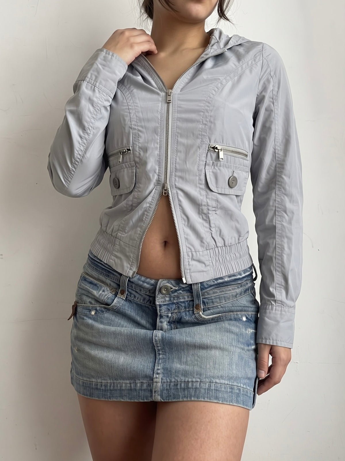 Grey zip up biker jacket (L)