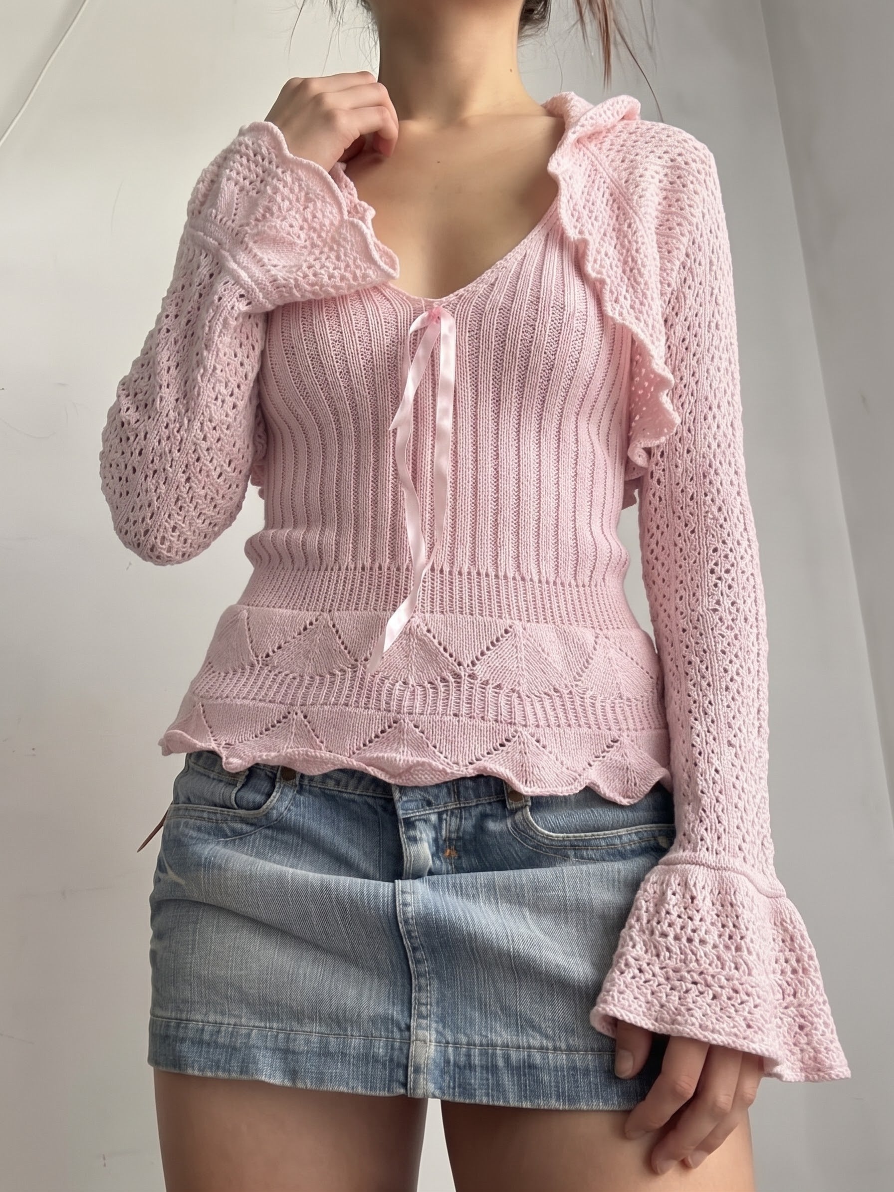 Baby pink crochet bolero + top set (S)