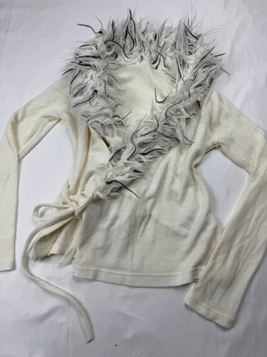 Cream faux fur neck wrap cardigan (S/M)