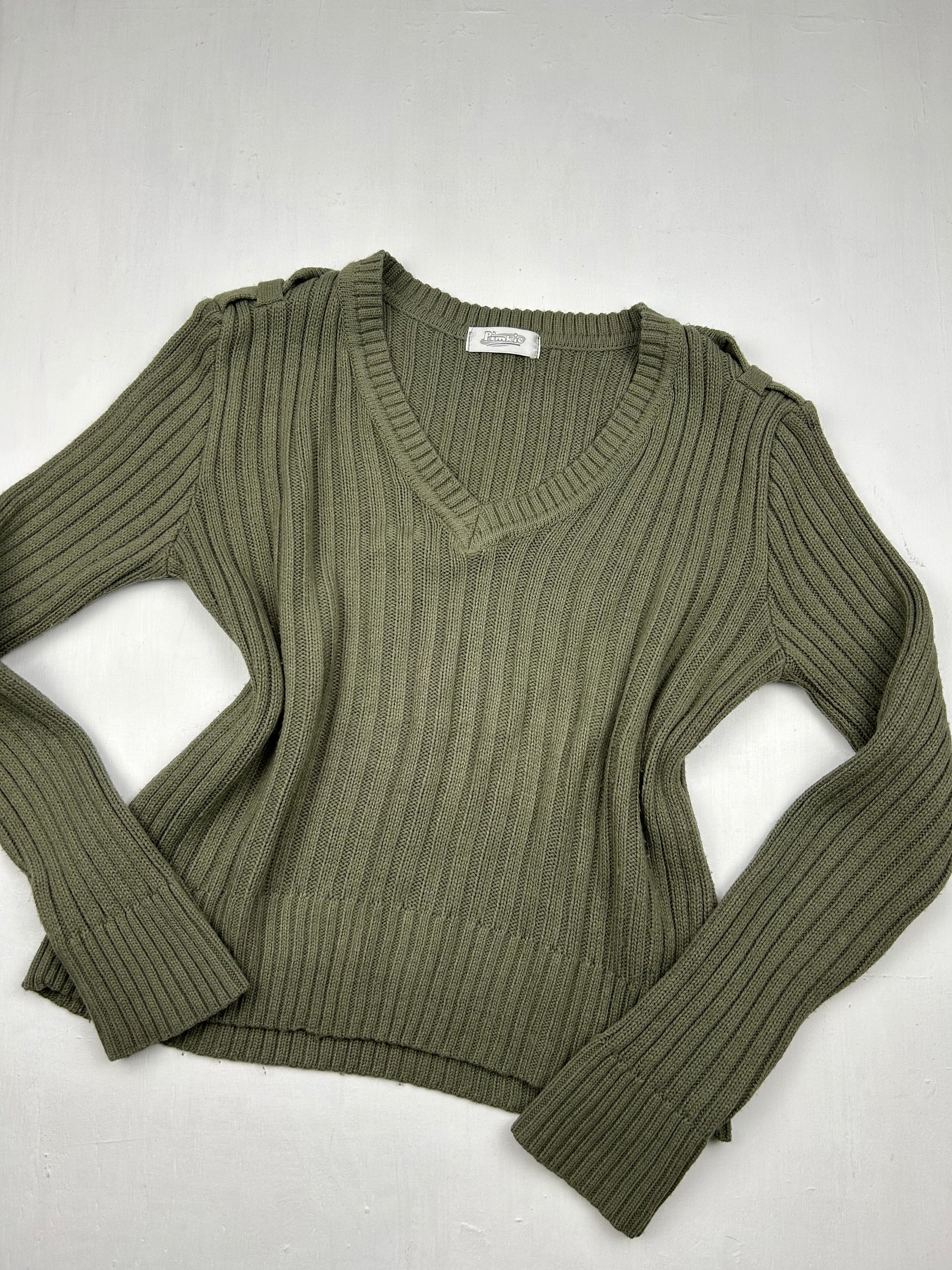 Khaki V neck  jumper (S)