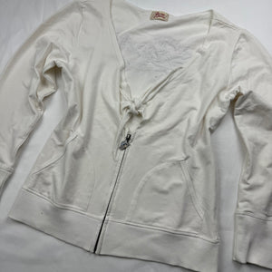 White 100% cotton tie up sweatshirt with pearls logo (XL)