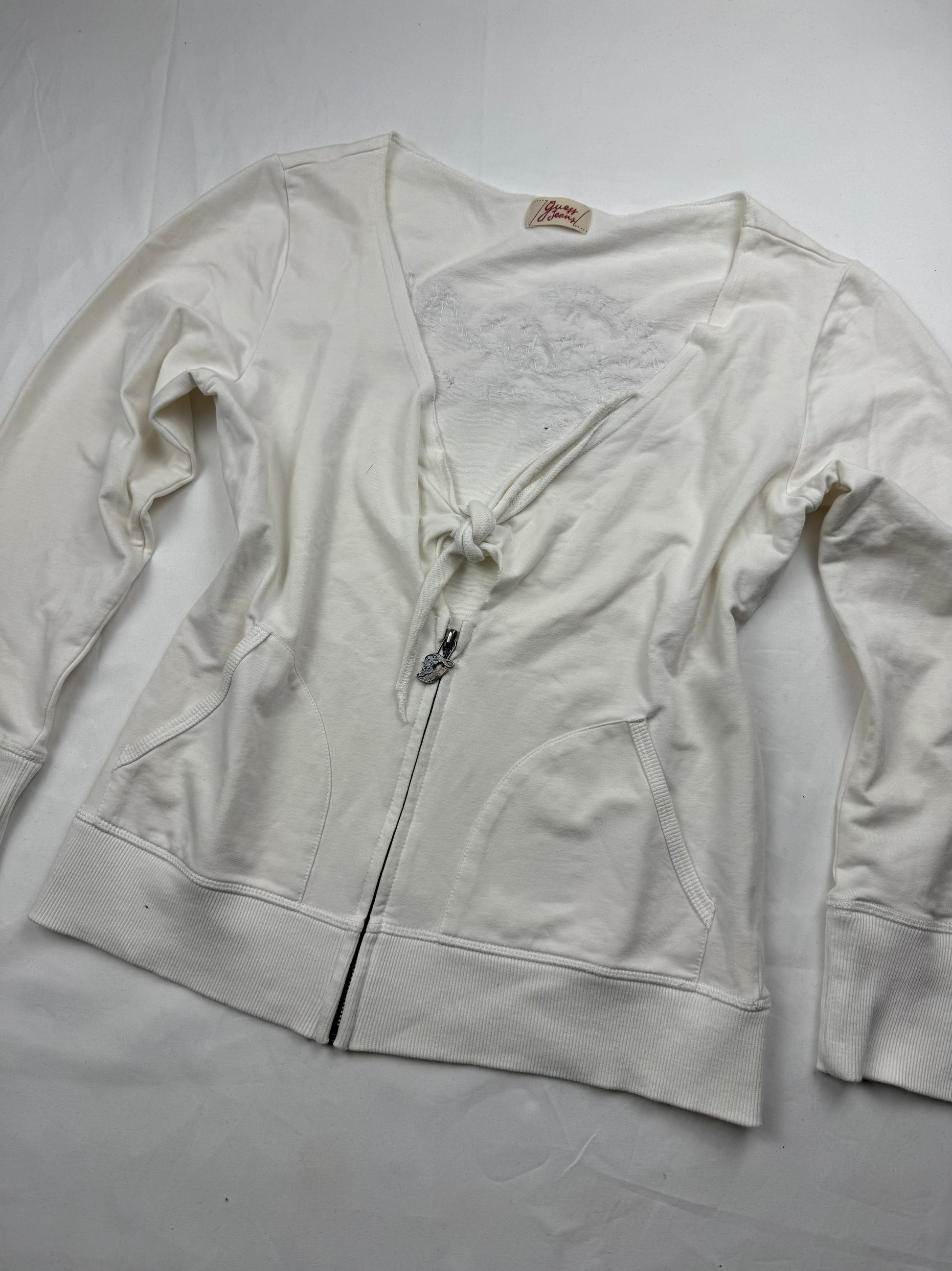 White 100% cotton tie up sweatshirt with pearls logo (XL)