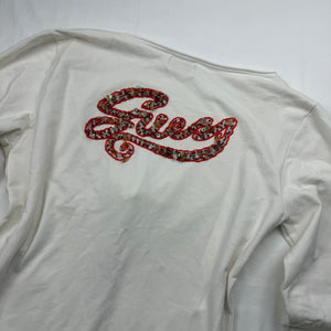 White 100% cotton tie up sweatshirt with pearls logo (XL)