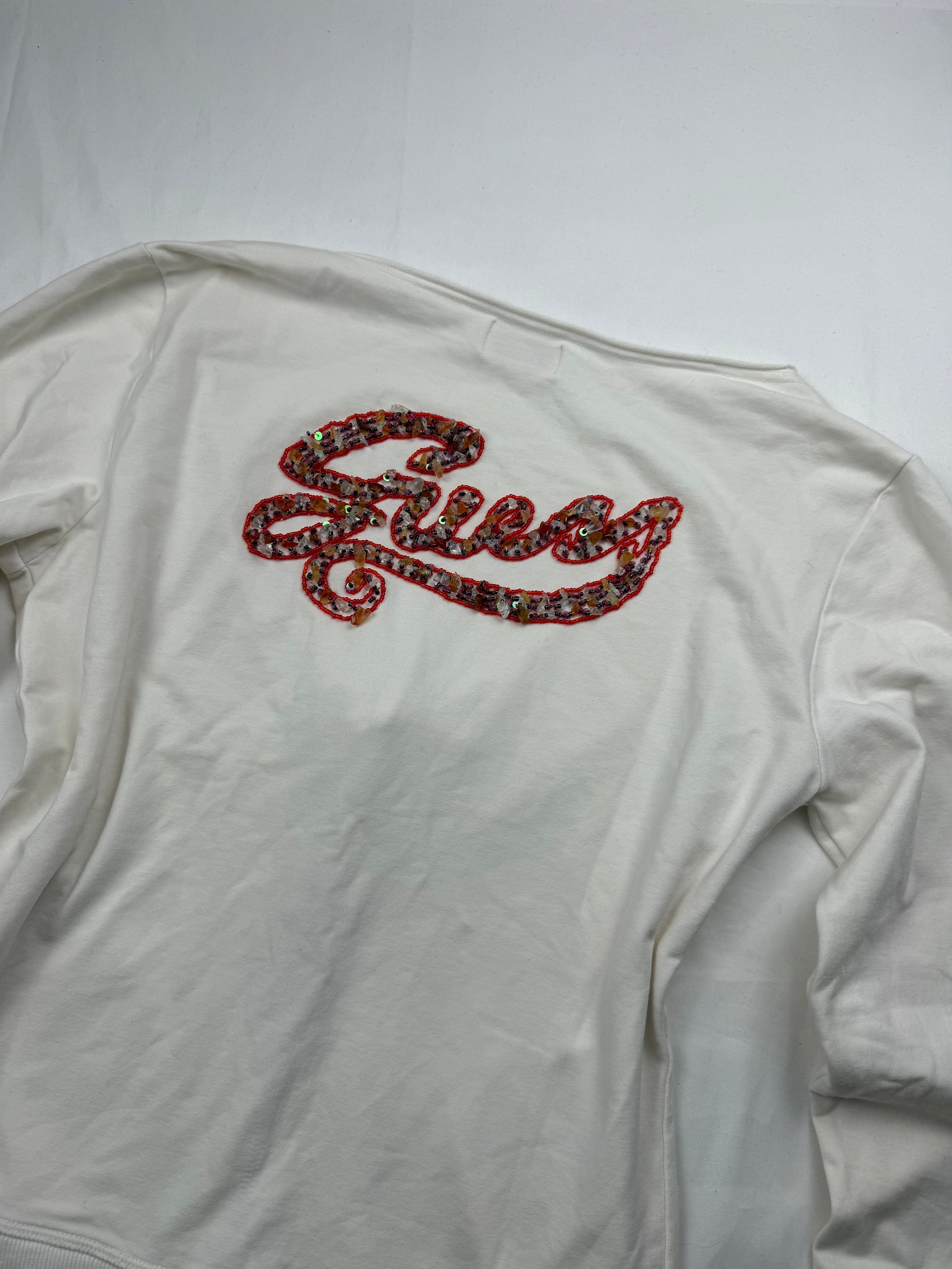 White 100% cotton tie up sweatshirt with pearls logo (XL)
