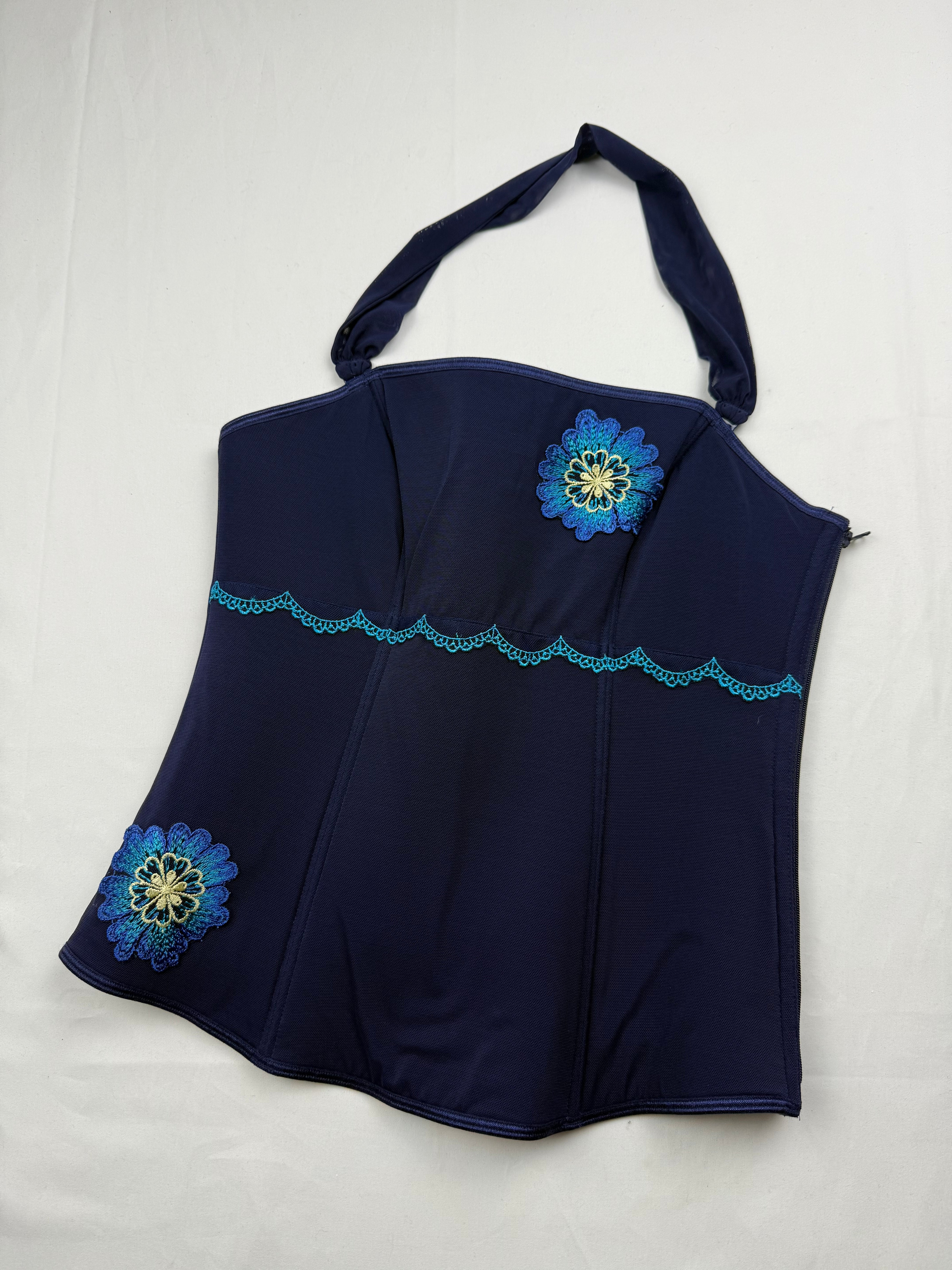 Navy embroidered corset top (S/M)
