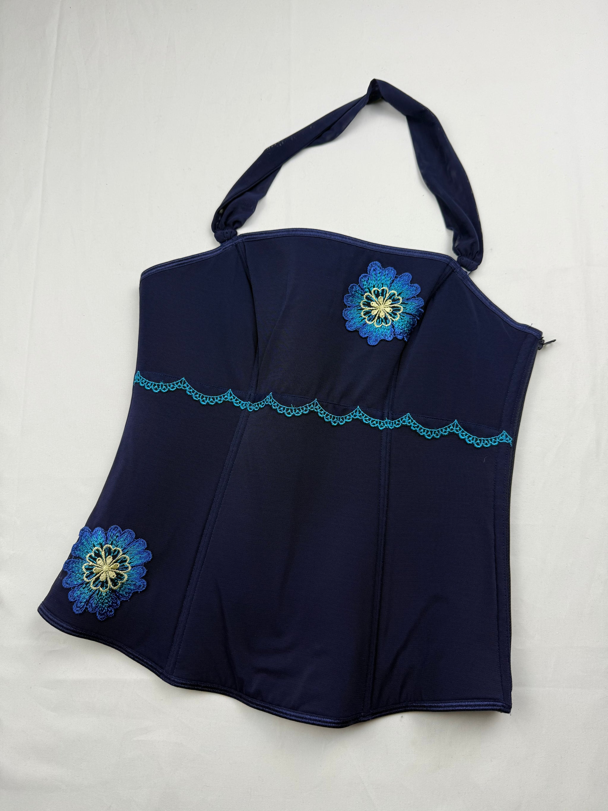 Navy embroidered corset top (S/M)
