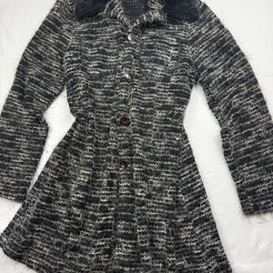 Grey faux fur neck long cardigan (S/M)