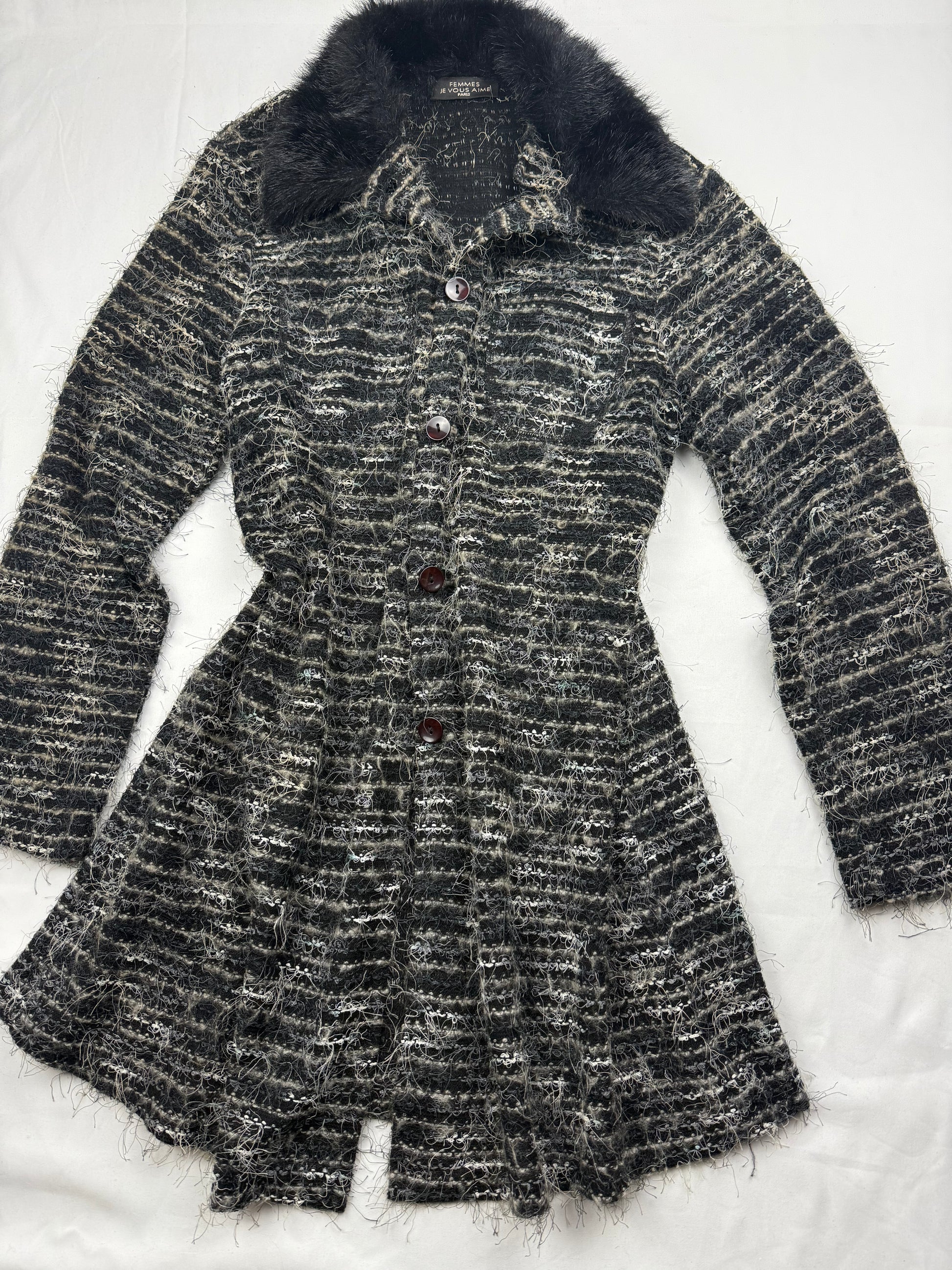 Grey faux fur neck long cardigan (S/M)