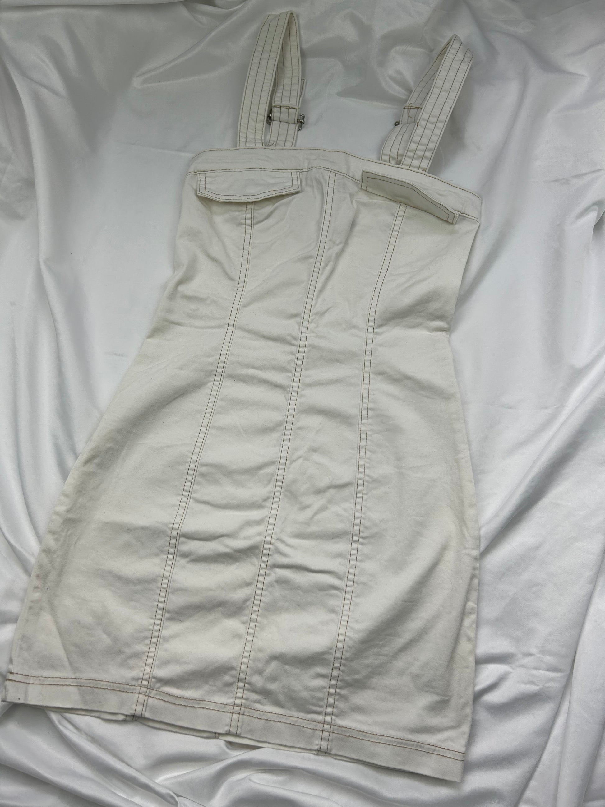 White zip up utility mini dress (XS)