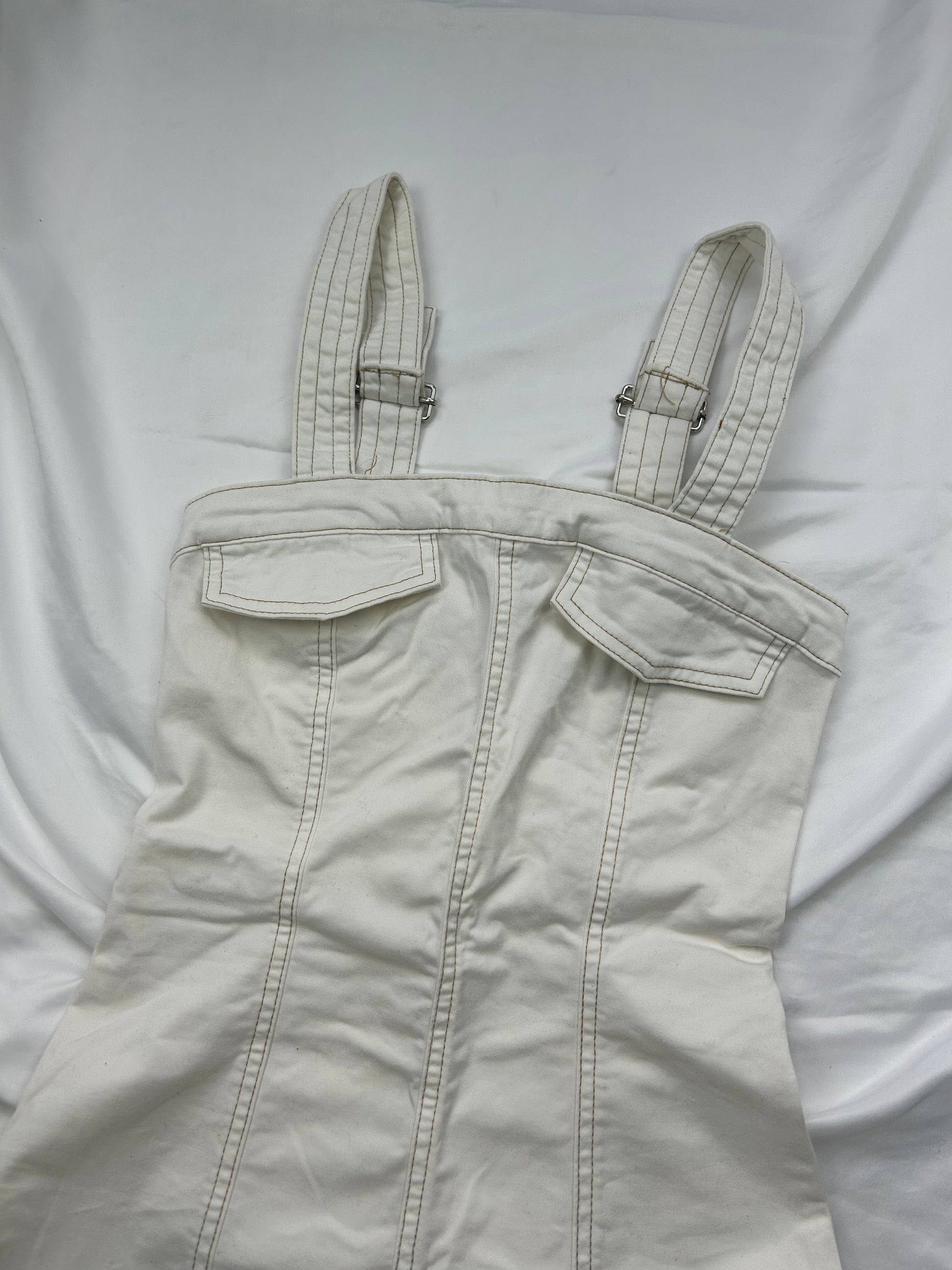 White zip up utility mini dress (XS)