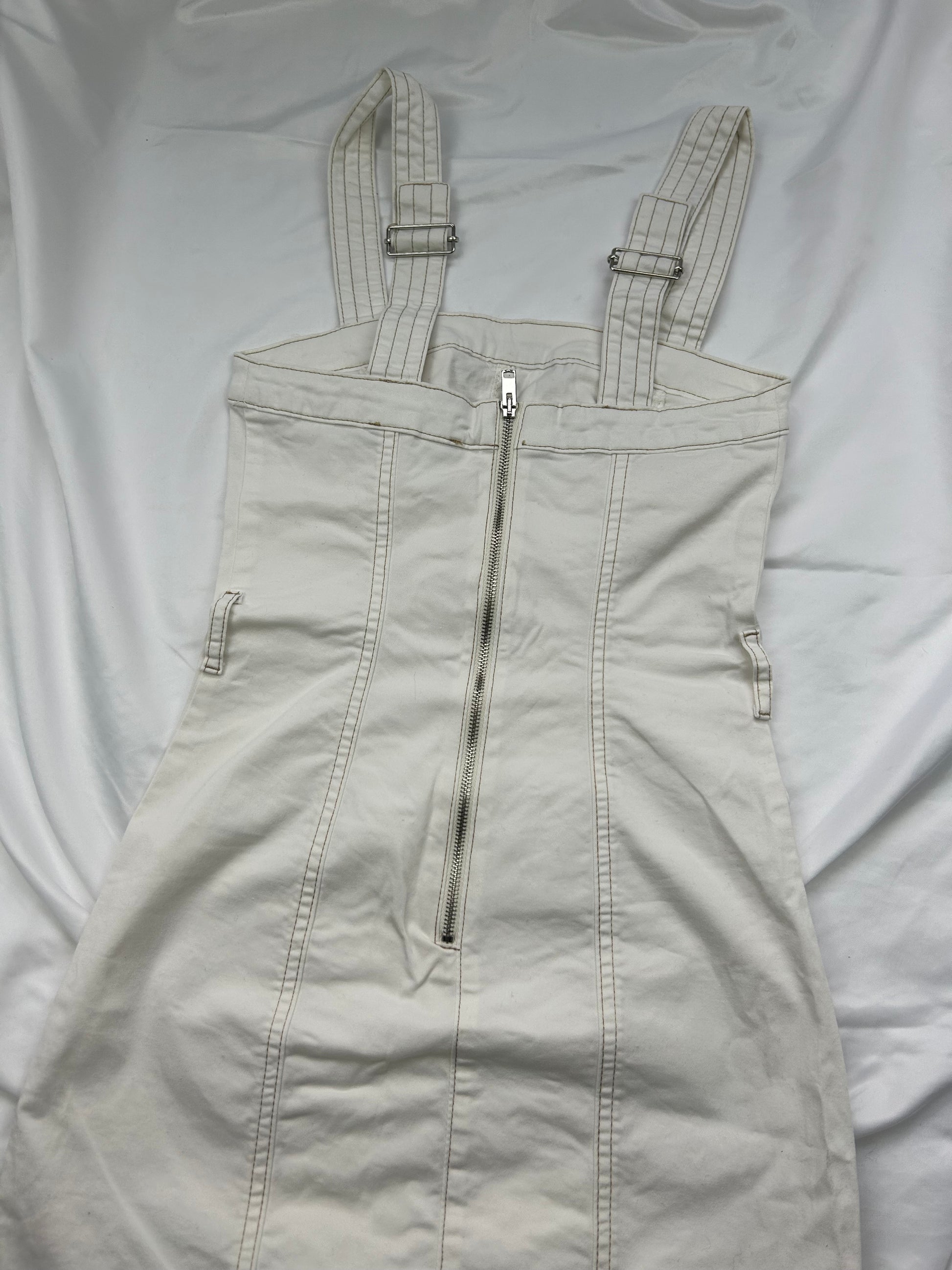 White zip up utility mini dress (XS)