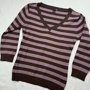 Purple striped V neck tight fit jumper (S)