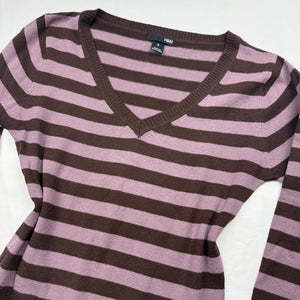 Purple striped V neck tight fit jumper (S)