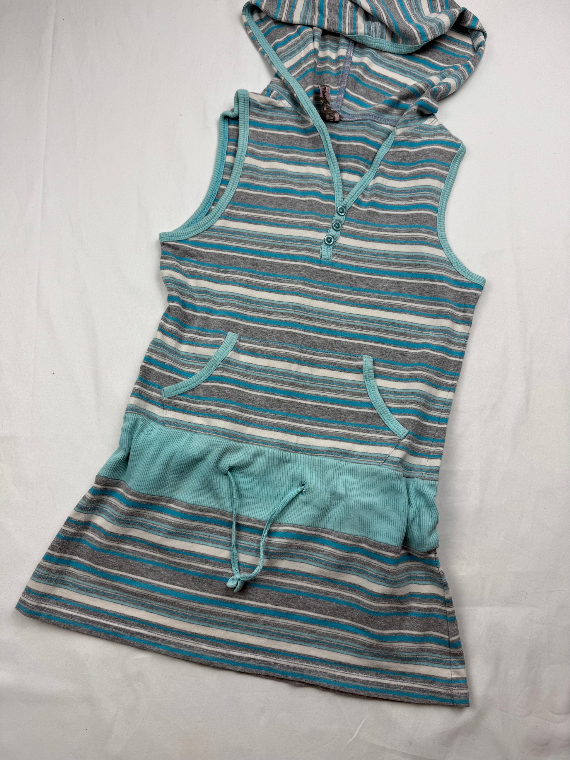 Grey striped 100% cotton sleeveless hooded top (XS)