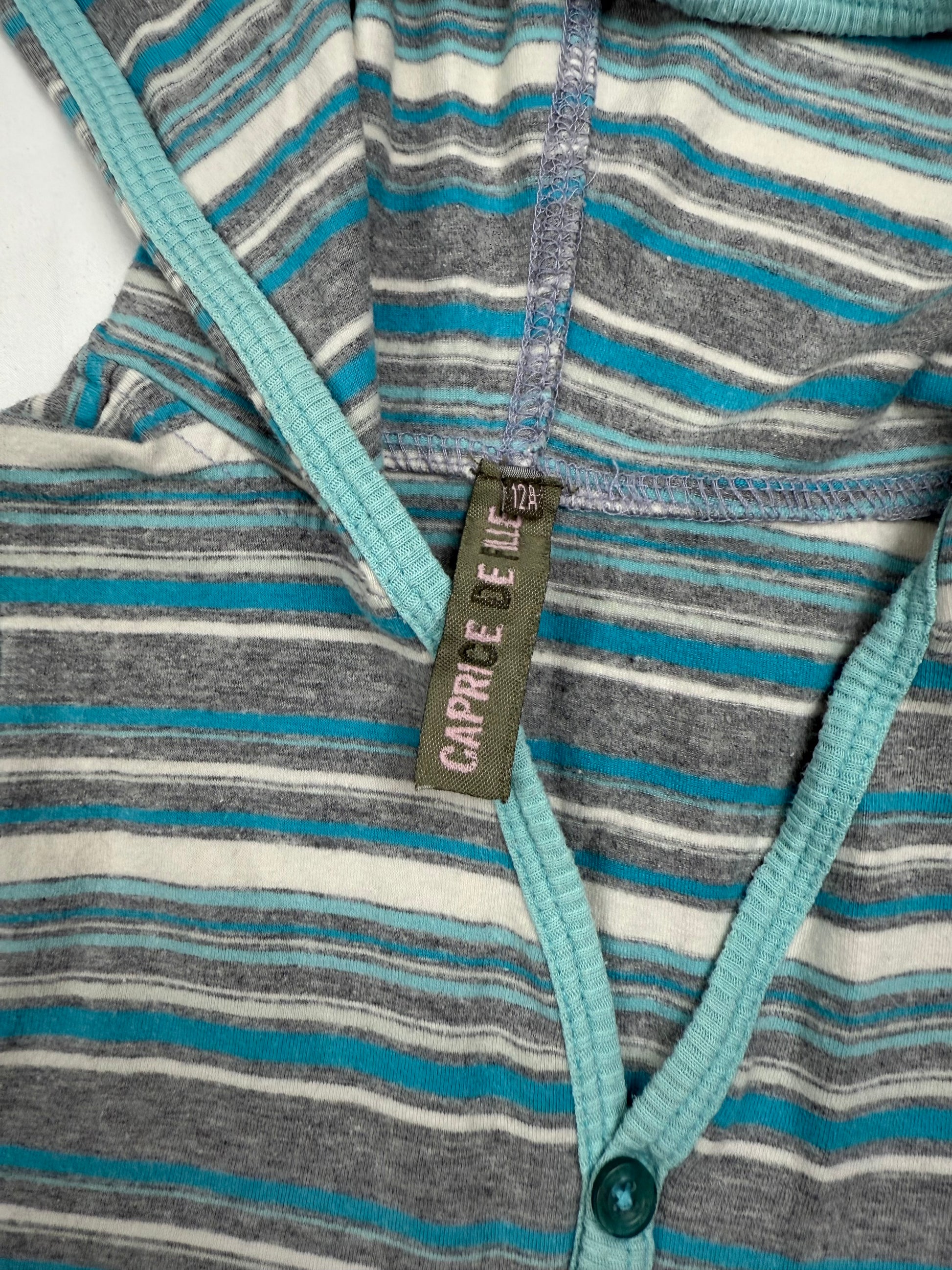 Grey striped 100% cotton sleeveless hooded top (XS)